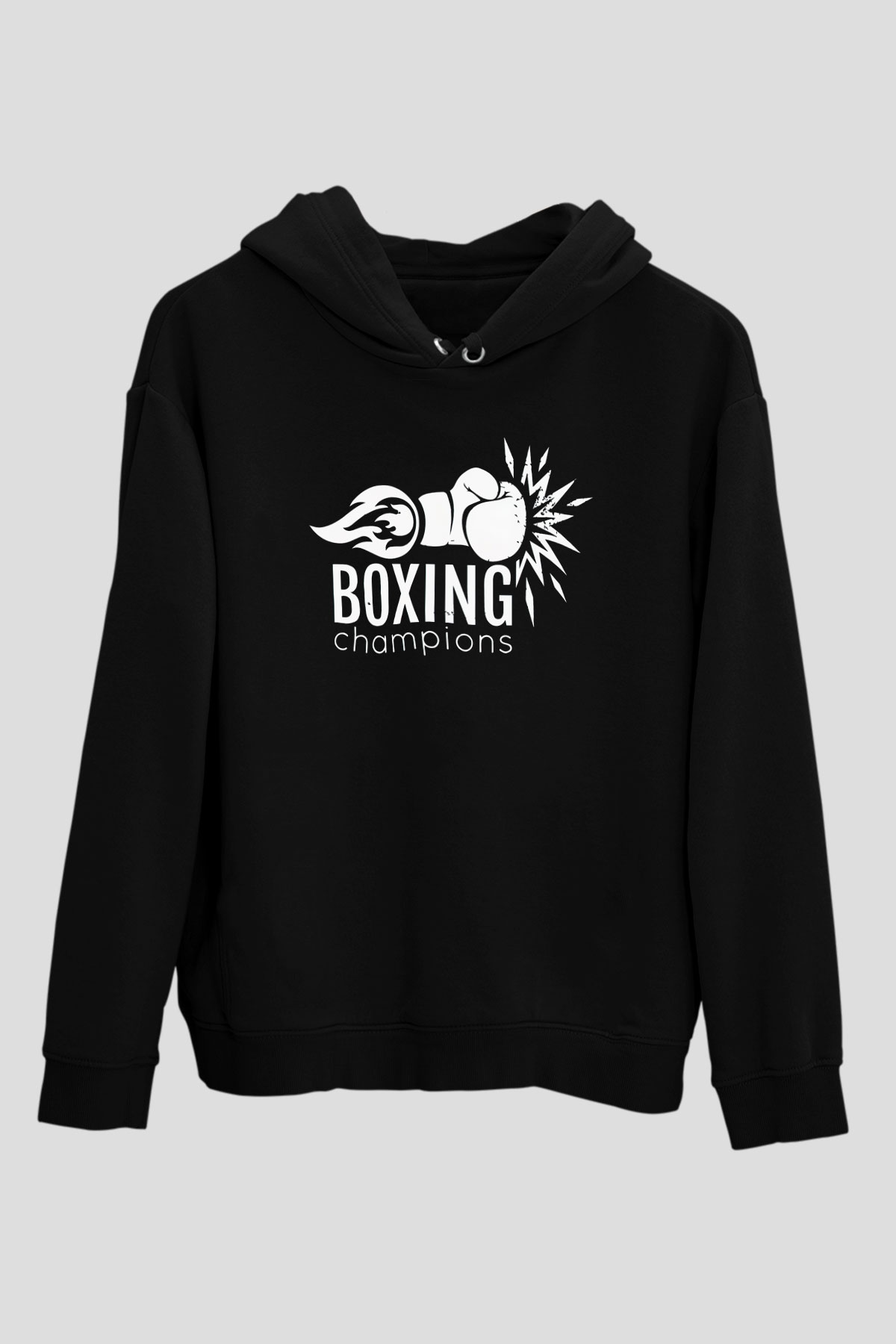 Boks Siyah Unisex Kapüşonlu Sweatshirt