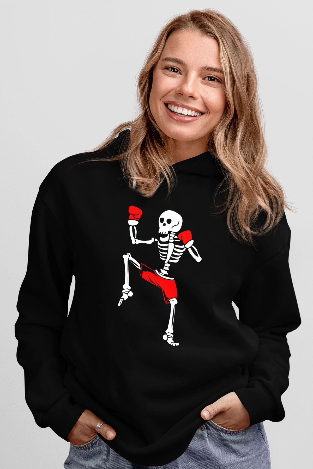 Boksçu İskeletSiyah  Unisex Hoodie