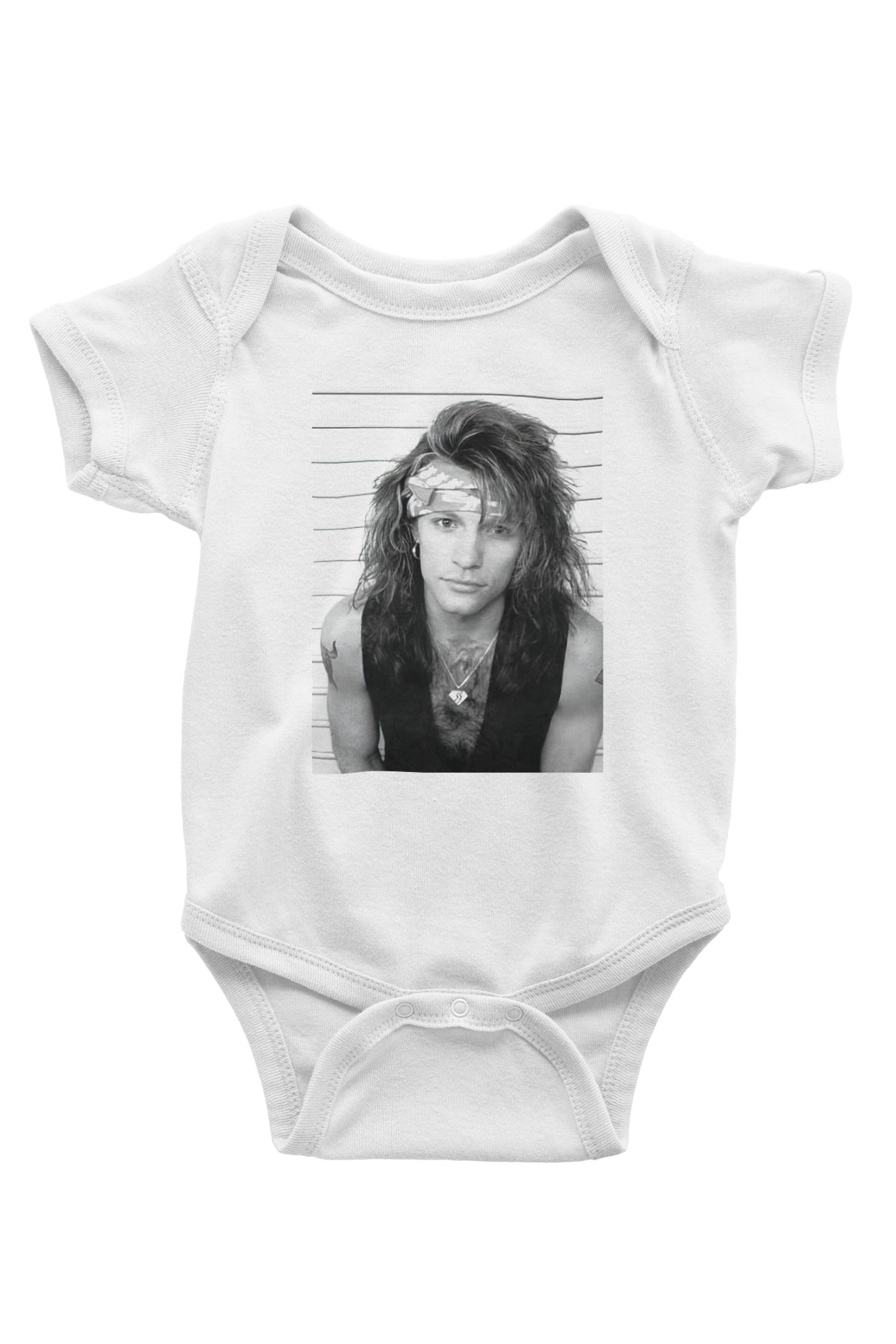 Bon Jovi Baskılı Beyaz Unisex Bebek Body - Zıbın