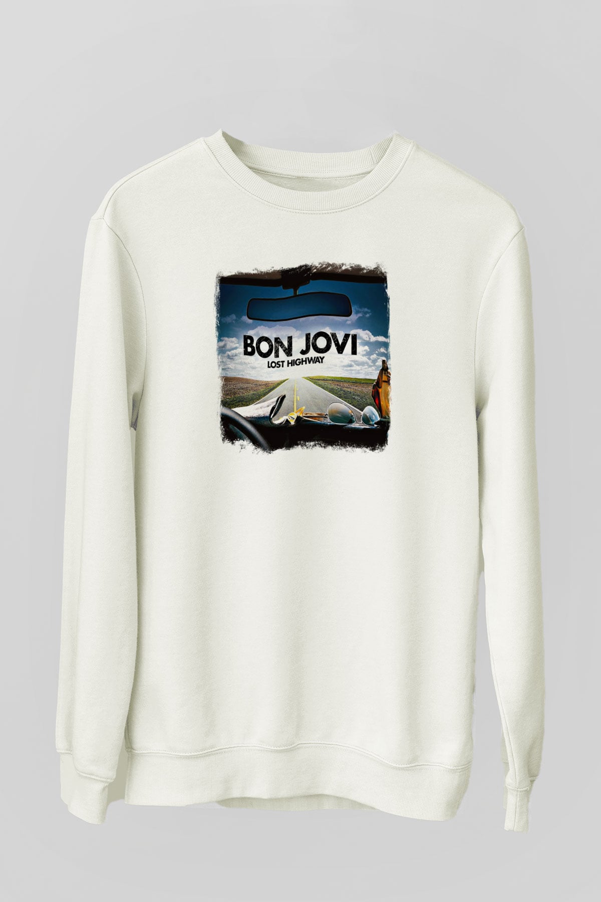 Bon Jovi Baskılı Unisex Beyaz Sweatshirt