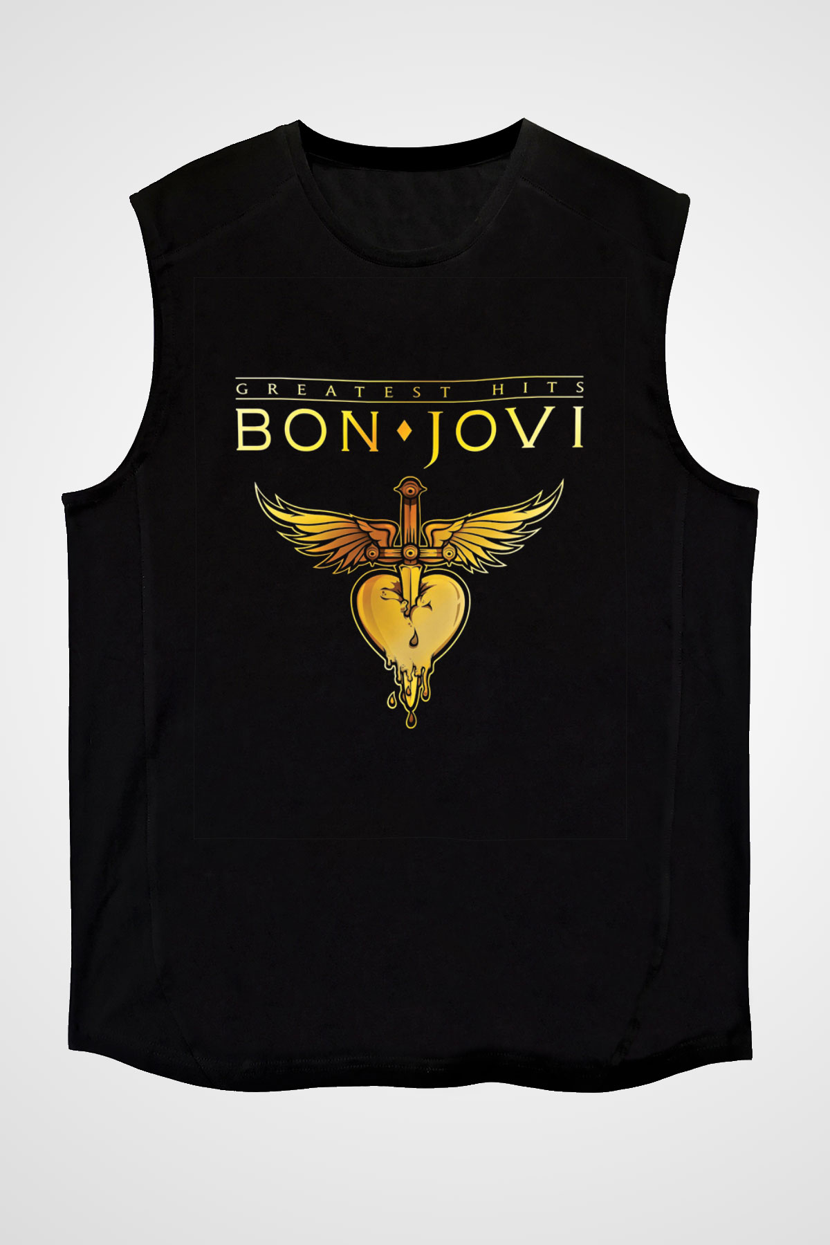 Bon Jovi Baskılı Unisex Siyah Kolsuz Tişört