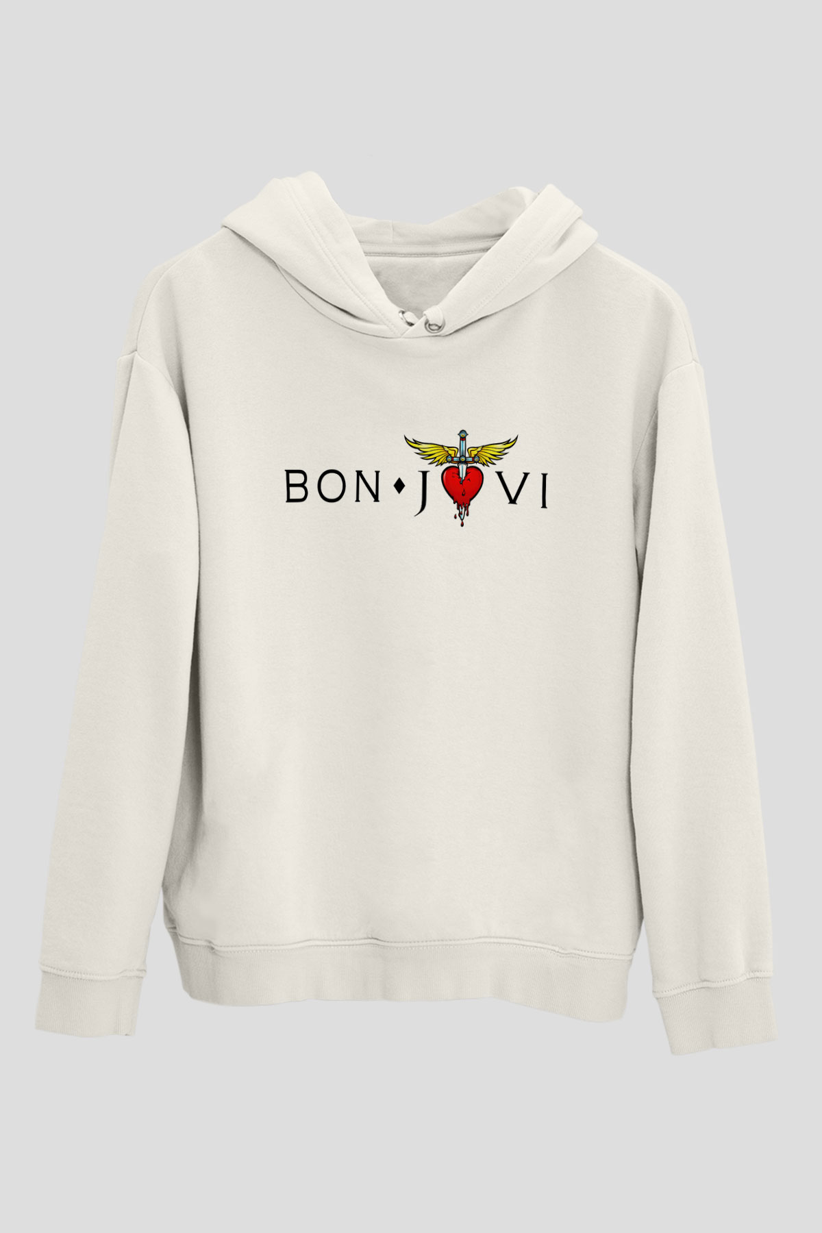 Bon Jovi Beyaz Unisex Kapşonlu Sweatshirt