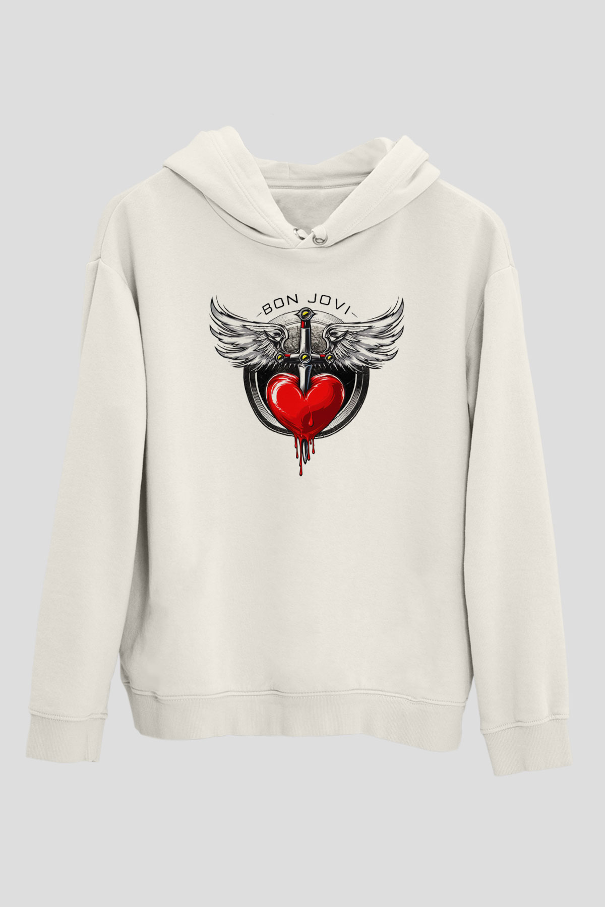 Bon Jovi Beyaz Unisex Kapüşonlu Sweatshirt