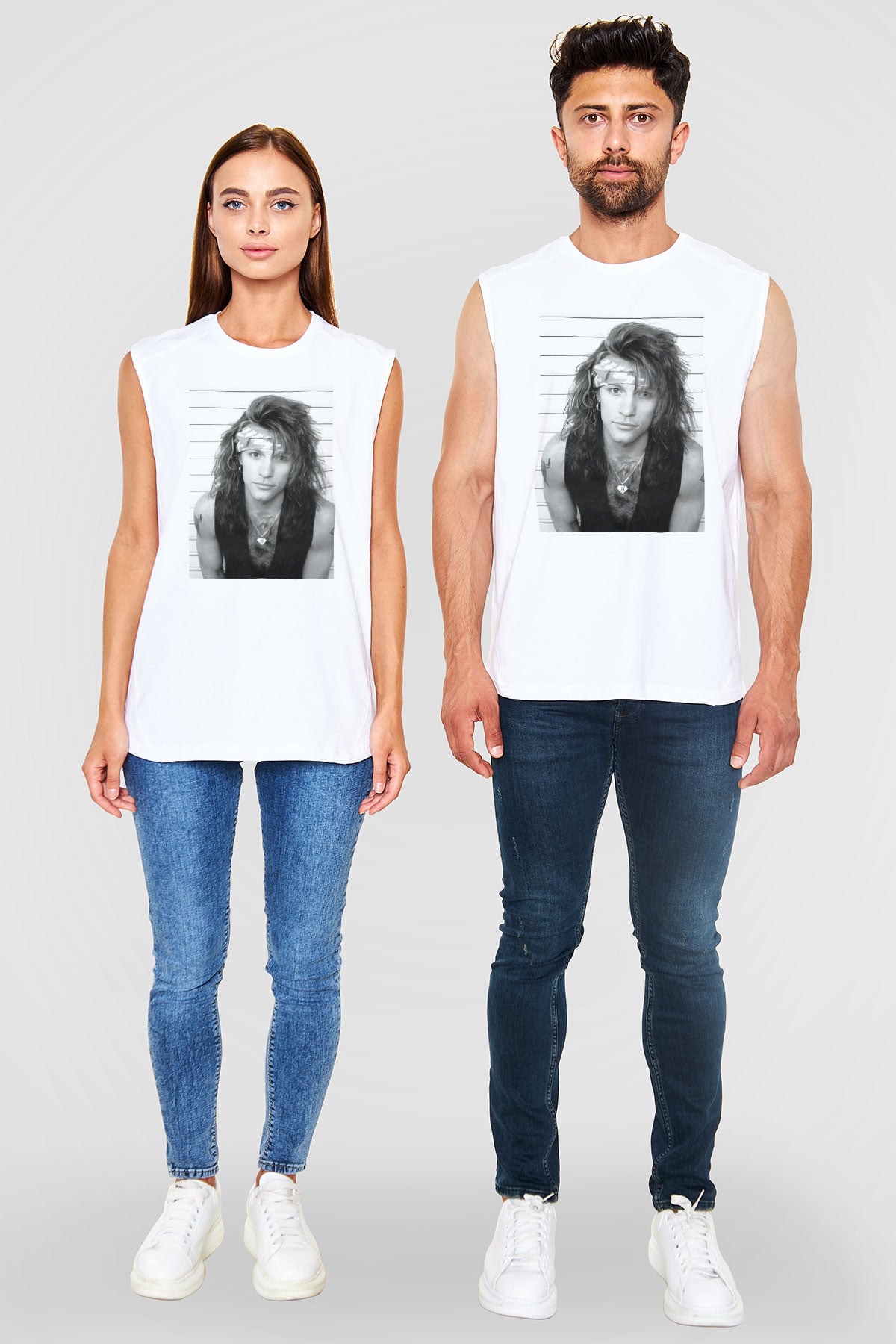 Bon Jovi Beyaz Unisex Kolsuz Tişört