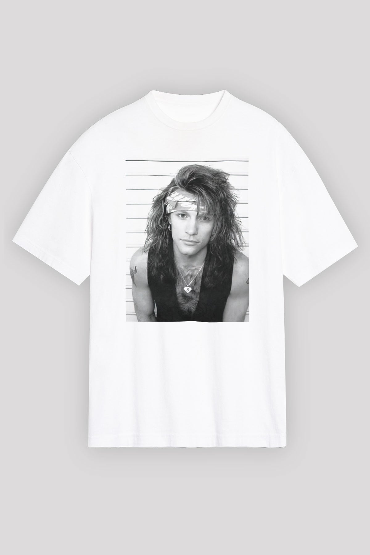 Bon Jovi Beyaz Unisex Oversize Tişört T-Shirt