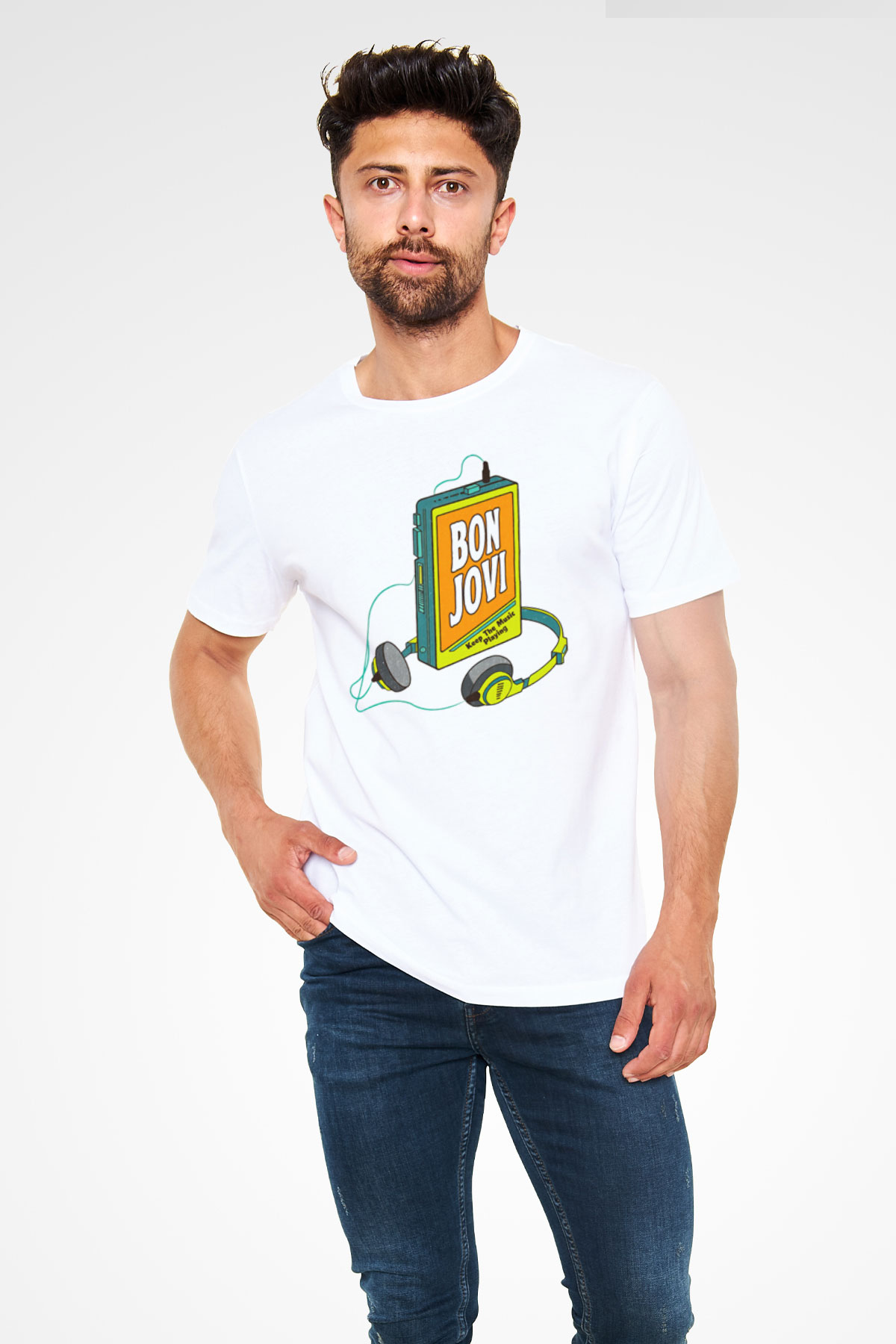 Bon Jovi Beyaz Unisex Tişört T-Shirt - TişörtFabrikası