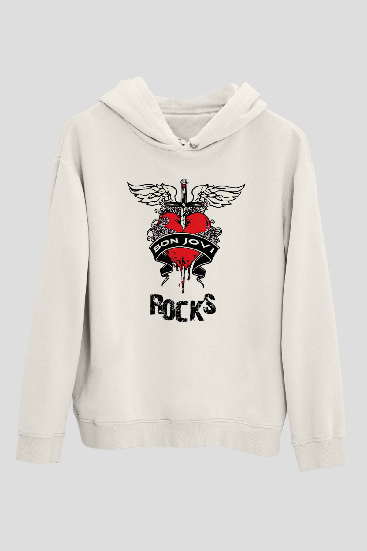 Bon Jovi Rocks Beyaz Unisex Kapüşonlu Sweatshirt