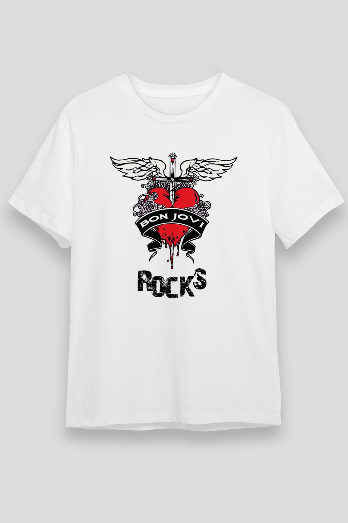 Bon Jovi Rocks Beyaz Unisex Tişört T-Shirt - TişörtFabrikası
