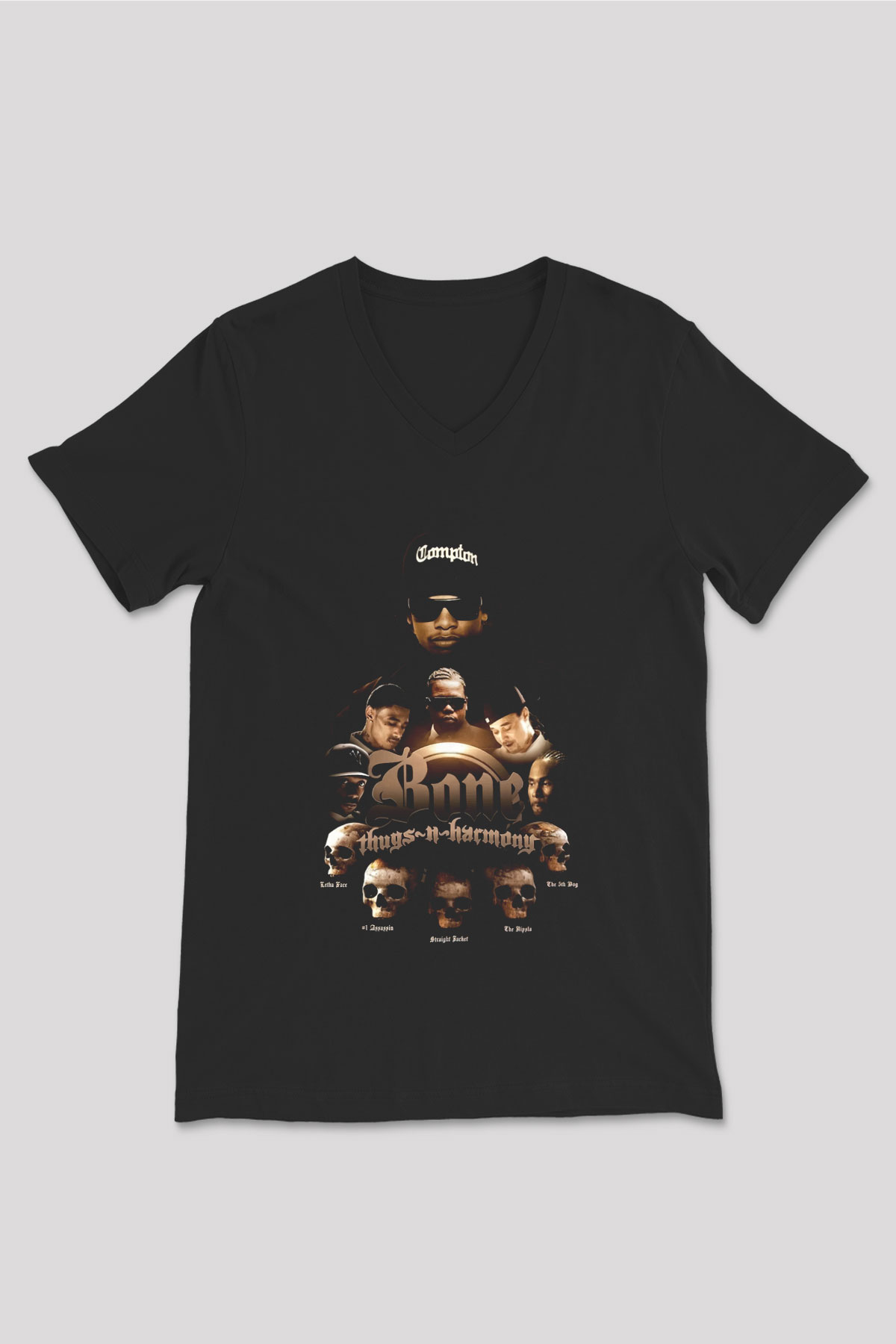 Bone Thugs-n-Harmony Siyah Unisex V Yaka Tişört