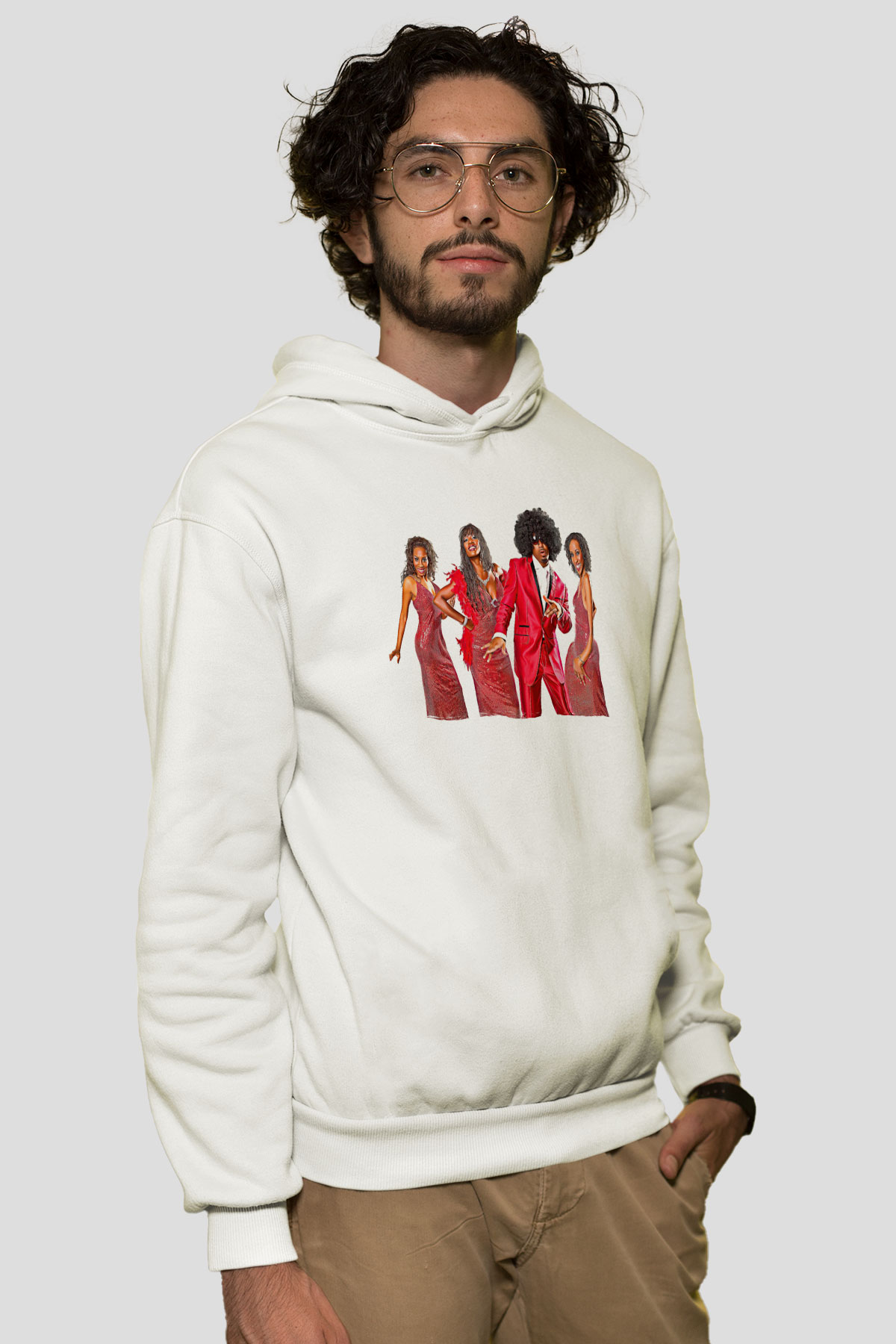 Boney M Baskılı Beyaz Unisex Kapüşonlu Sweatshirt