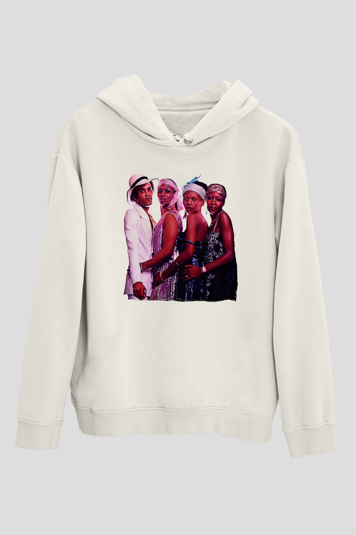 Boney M Baskılı Beyaz Unisex Kapüşonlu Sweatshirt
