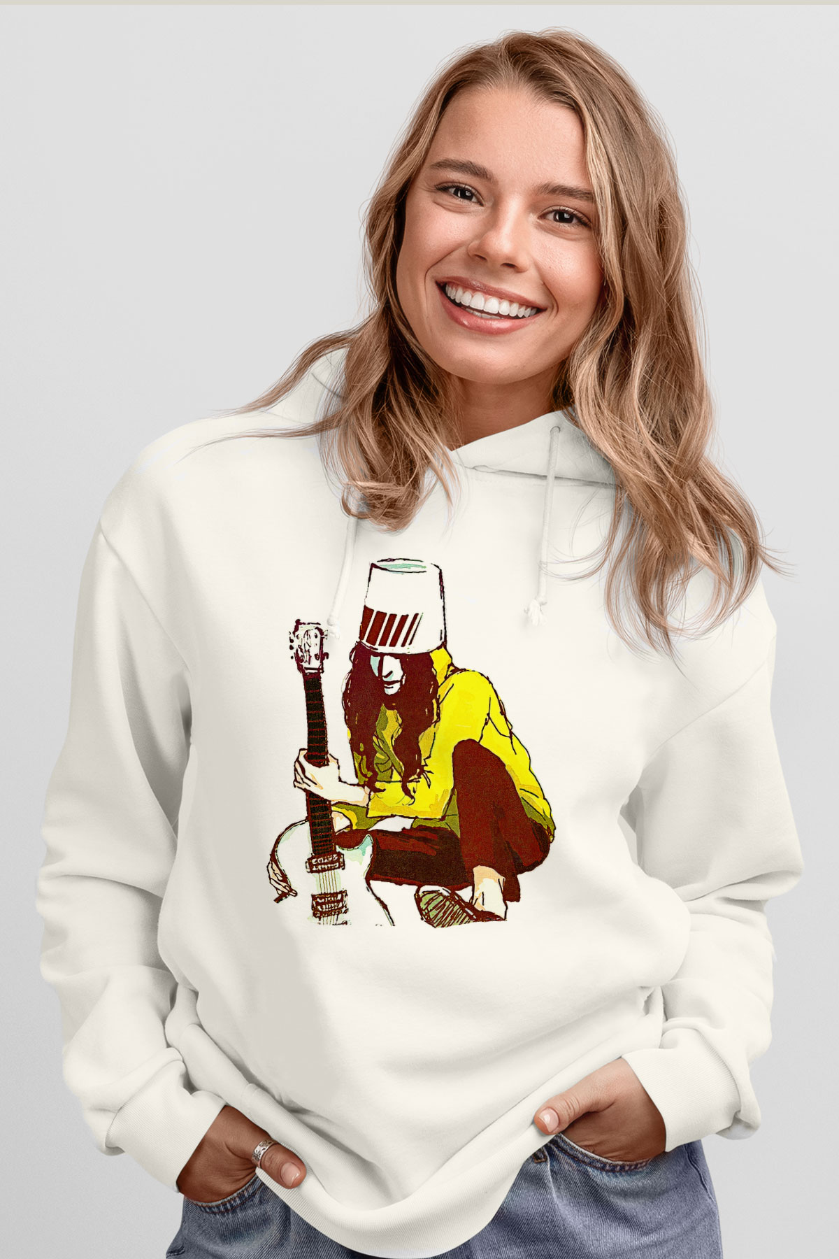 Boney M Baskılı Beyaz Unisex Kapüşonlu Sweatshirt