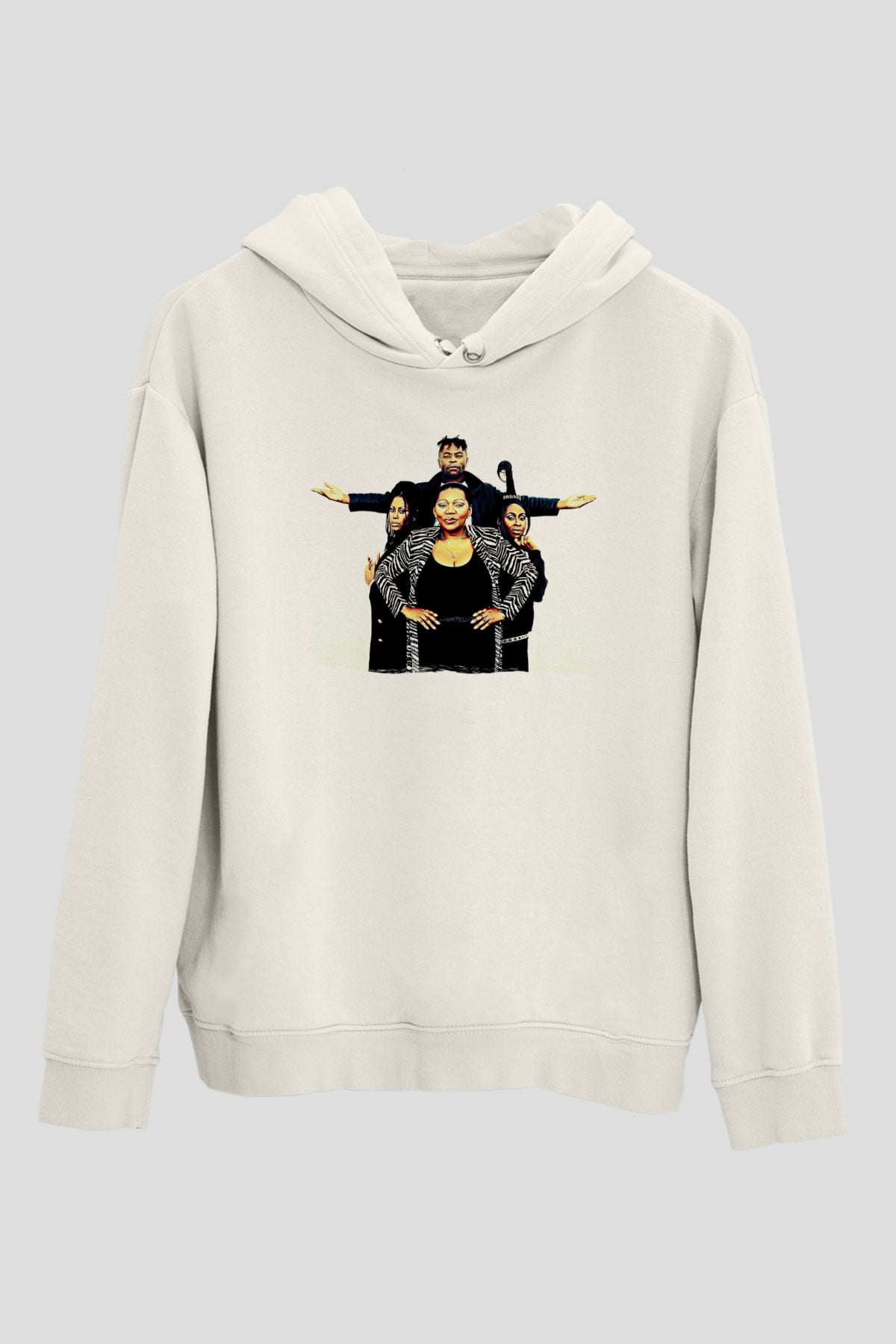 Boney M Baskılı Beyaz Unisex Kapüşonlu Sweatshirt