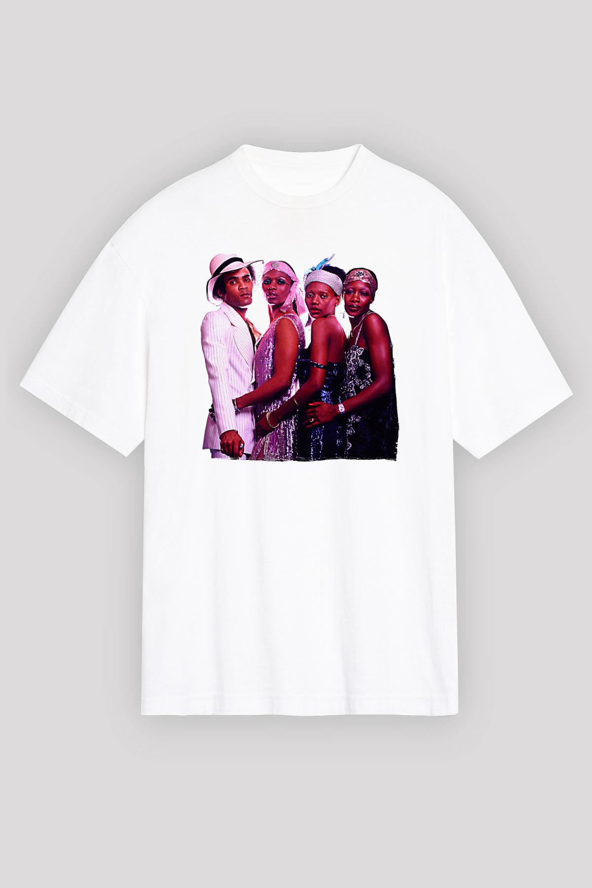 Boney M Baskılı Beyaz Unisex Oversize Tişört - Tshirt