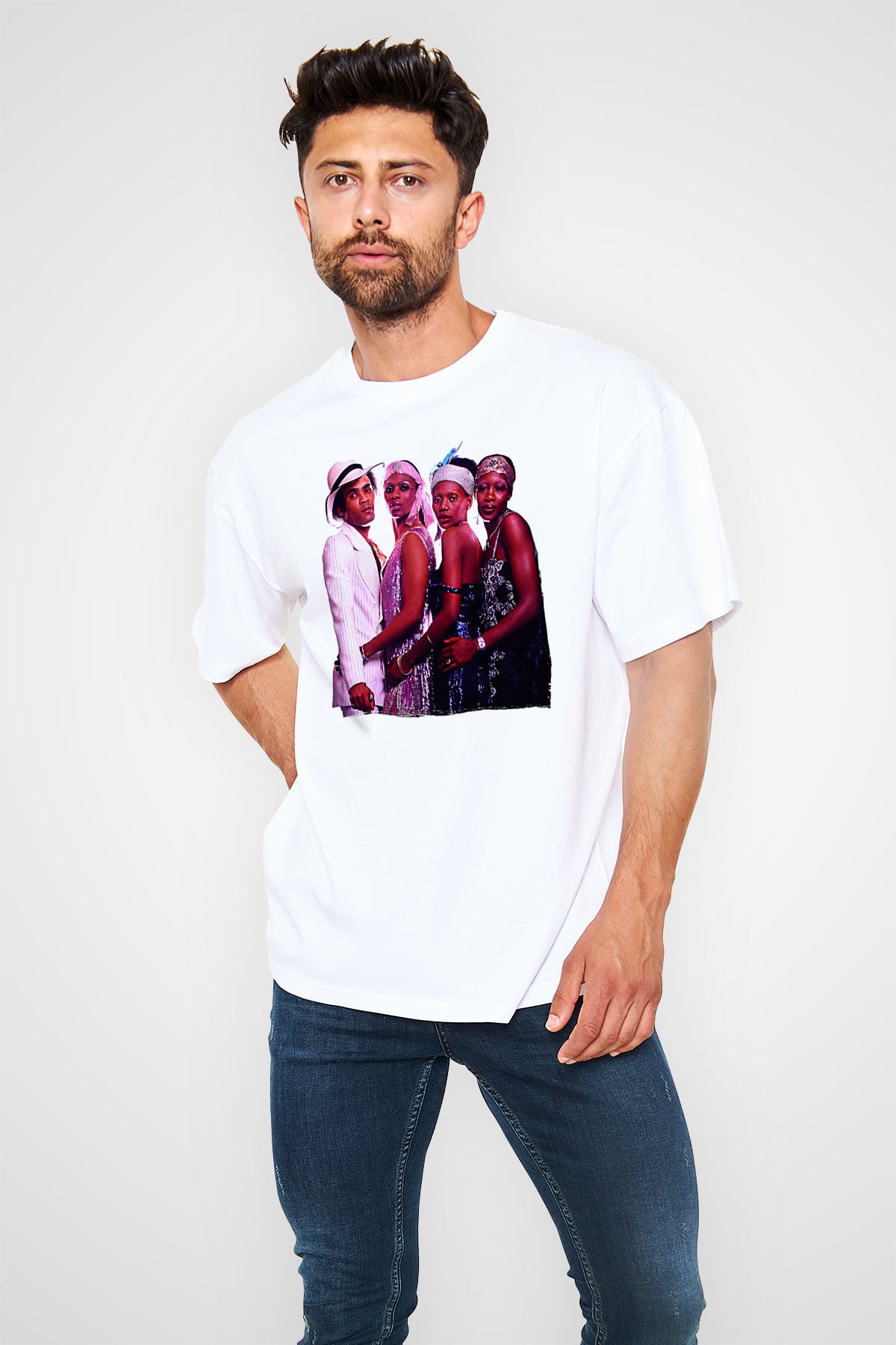 Boney M Baskılı Beyaz Unisex Oversize Tişört - Tshirt