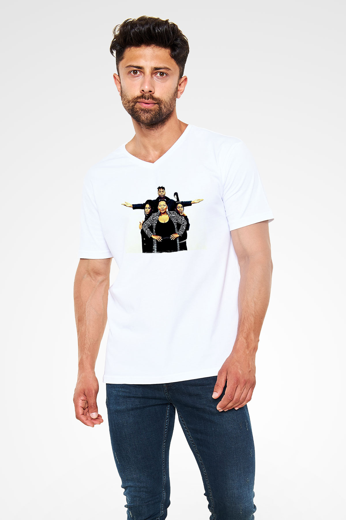 Boney M Baskılı Beyaz Unisex V Yaka Tişört - Tshirt