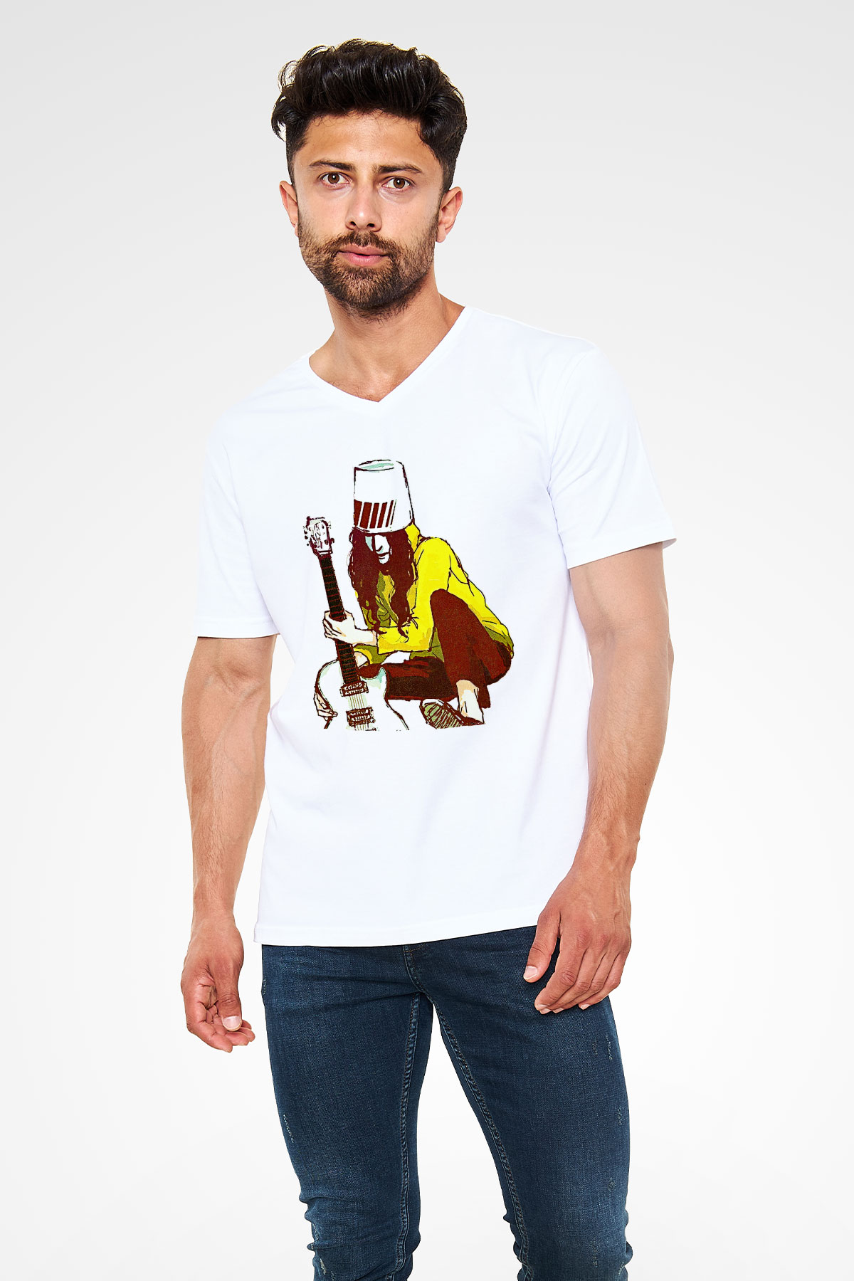 Boney M Baskılı Beyaz Unisex V Yaka Tişört - Tshirt