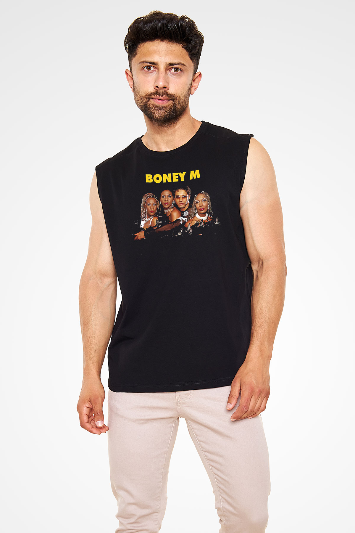 Boney M Baskılı Unisex Siyah Kolsuz Tişört - Tshirt