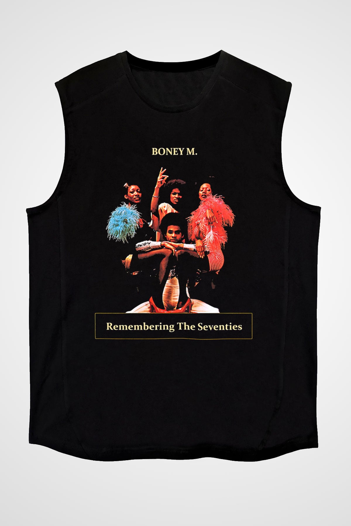 Boney M Baskılı Unisex Siyah Kolsuz Tişört - Tshirt