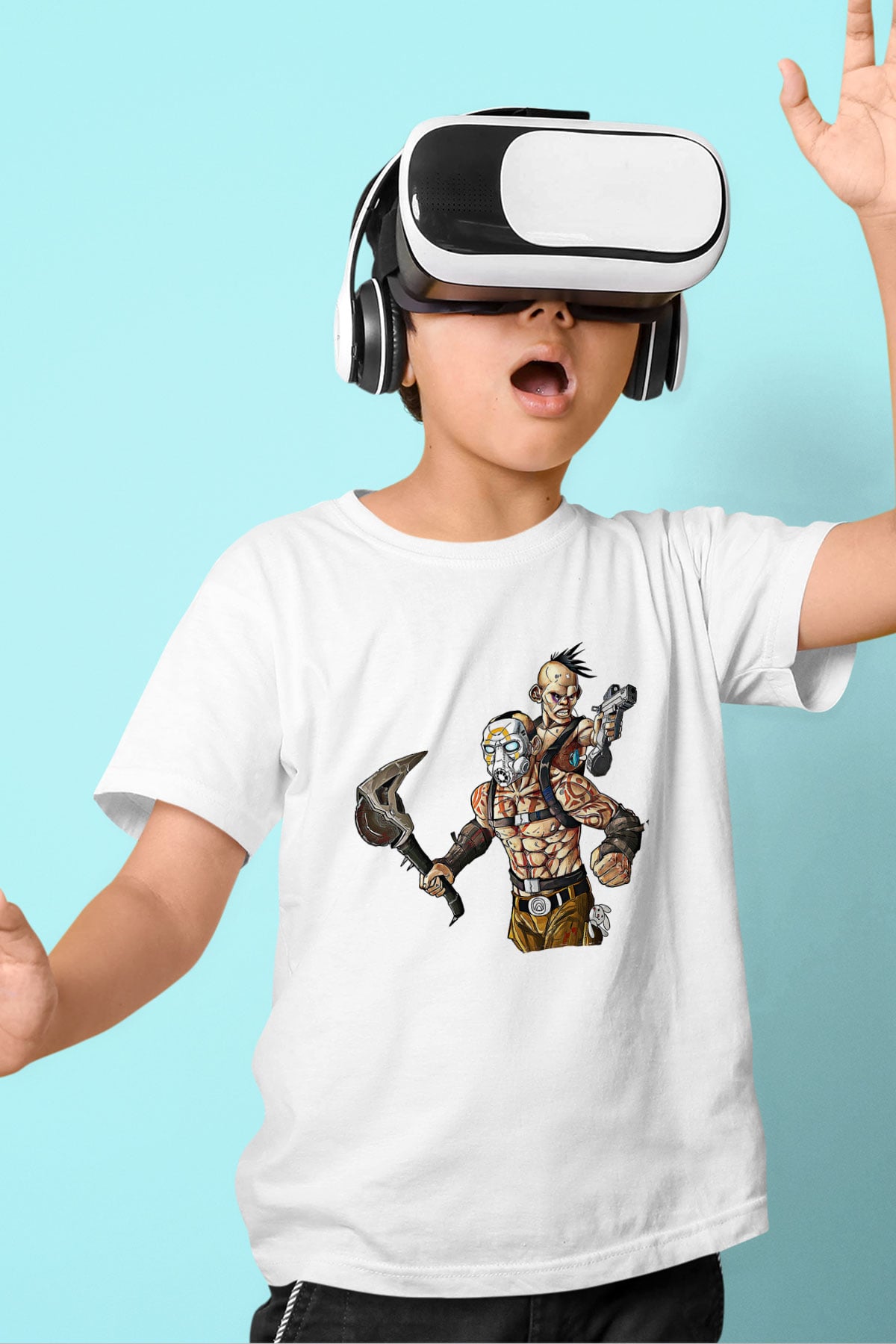 Borderlands Baskılı Beyaz Unisex Beyaz Çocuk Tişört - Tshirt