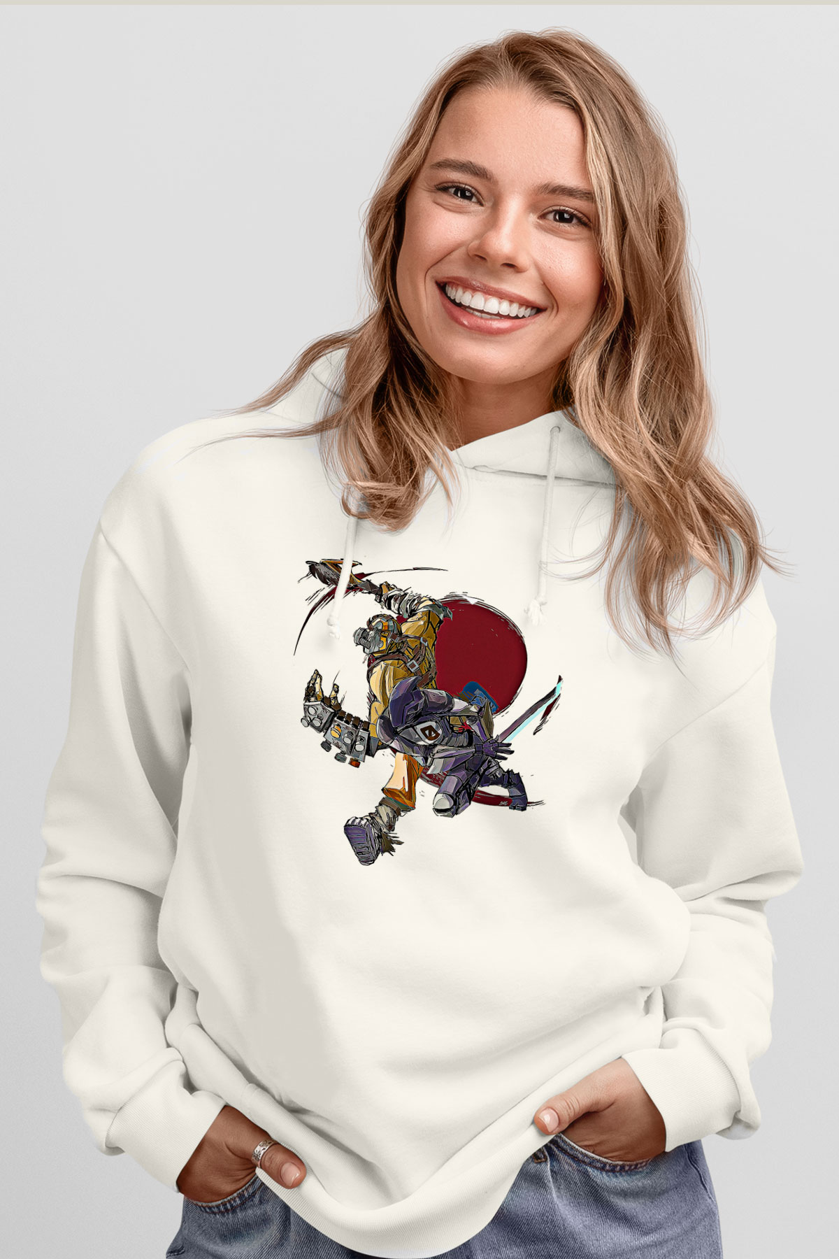 Borderlands Baskılı Beyaz Unisex Kapüşonlu Sweatshirt