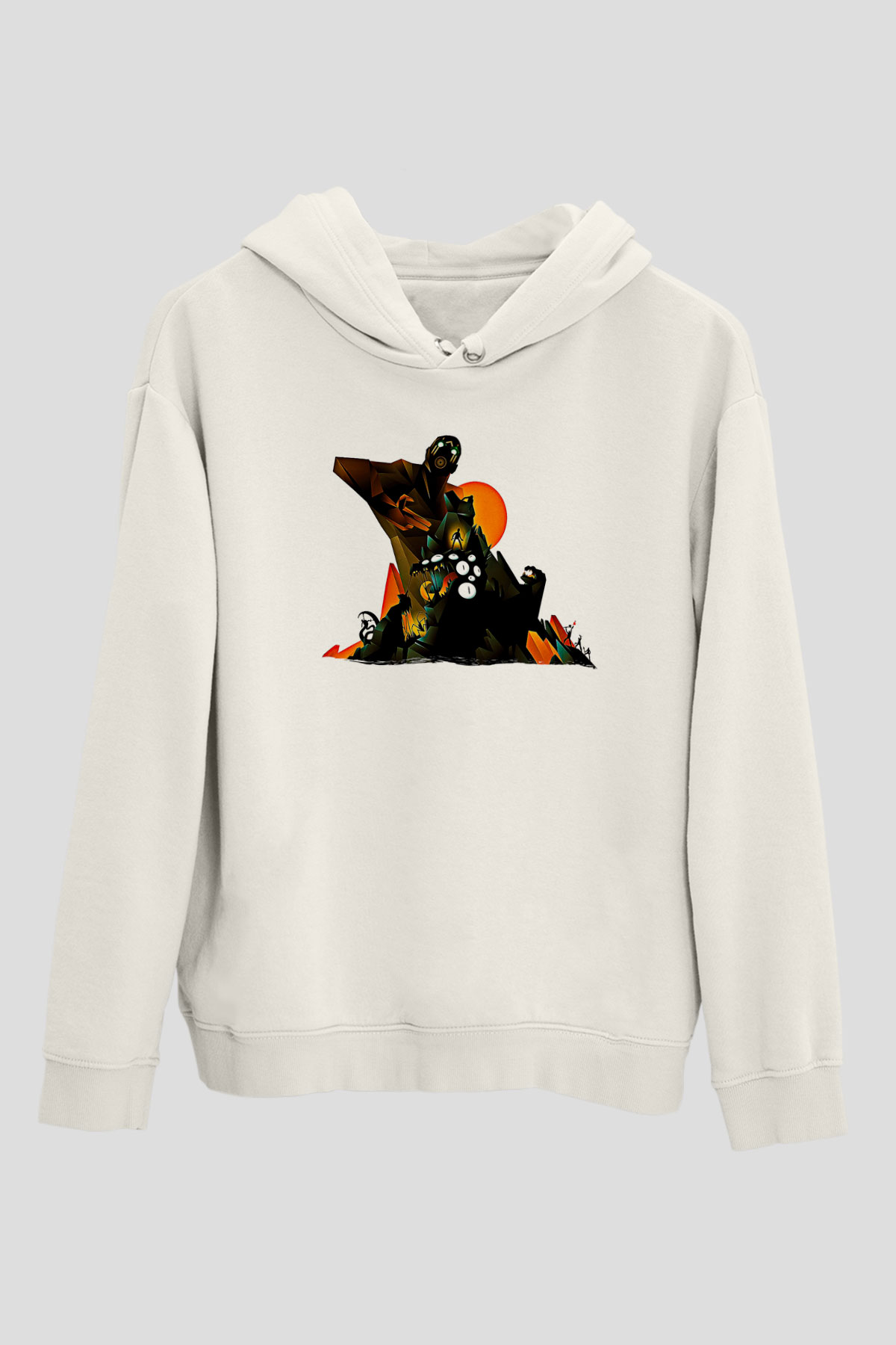 Borderlands Baskılı Beyaz Unisex Kapüşonlu Sweatshirt