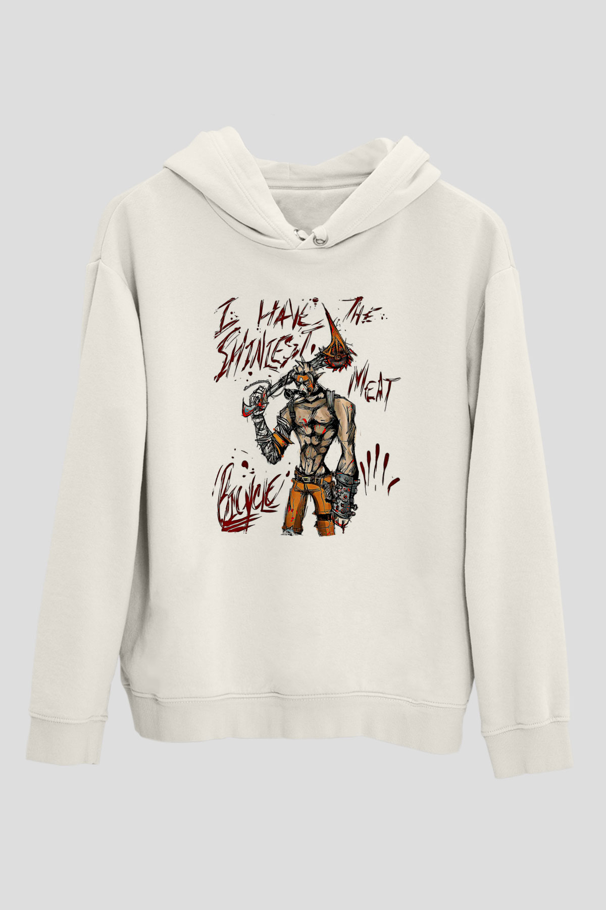 Borderlands Baskılı Beyaz Unisex Kapüşonlu Sweatshirt