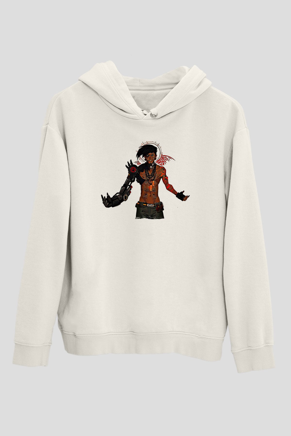 Borderlands Baskılı Beyaz Unisex Kapüşonlu Sweatshirt