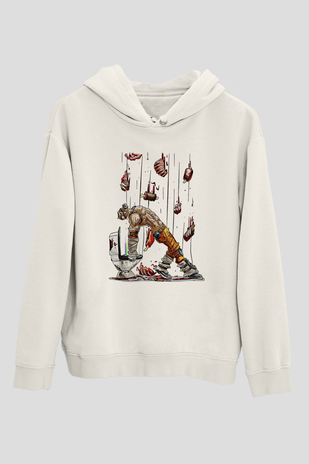 Borderlands Baskılı Beyaz Unisex Kapüşonlu Sweatshirt