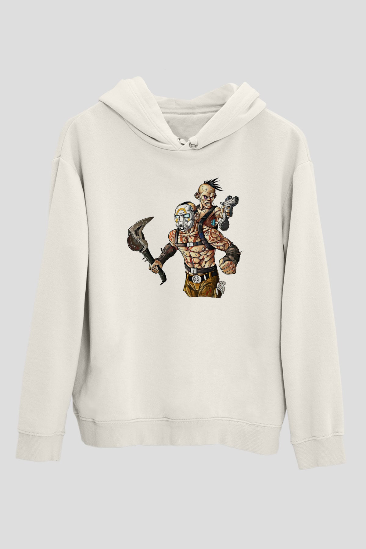 Borderlands Baskılı Beyaz Unisex Kapüşonlu Sweatshirt