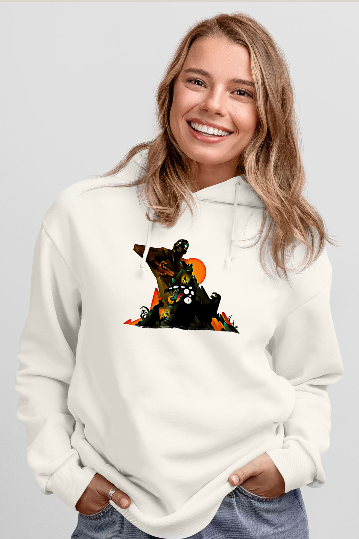 Borderlands Baskılı Beyaz Unisex Kapüşonlu Sweatshirt