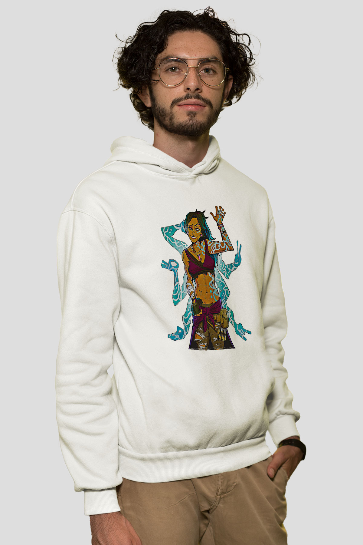 Borderlands Baskılı Beyaz Unisex Kapüşonlu Sweatshirt