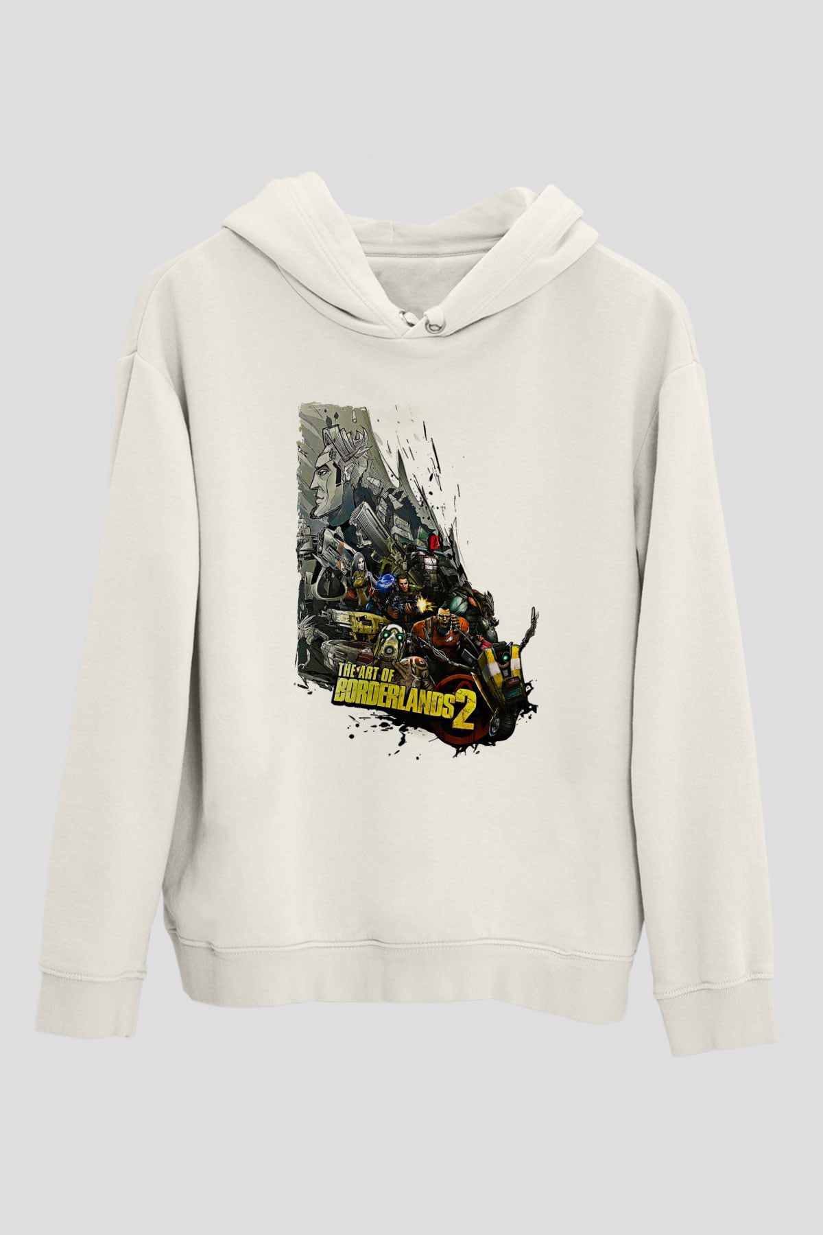 Borderlands Baskılı Beyaz Unisex Kapüşonlu Sweatshirt