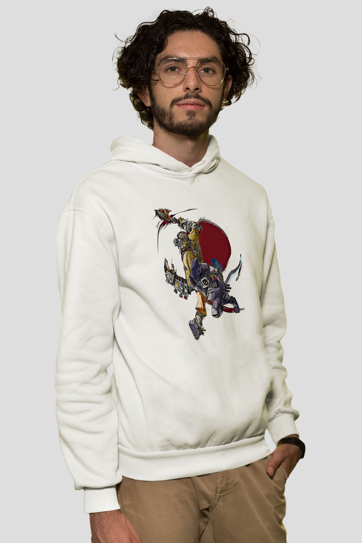 Borderlands Baskılı Beyaz Unisex Kapüşonlu Sweatshirt