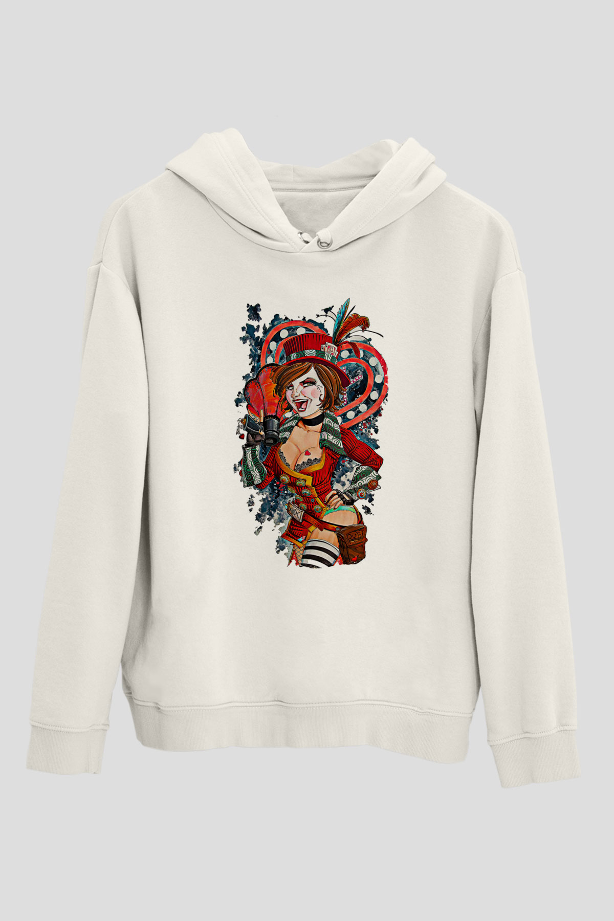 Borderlands Baskılı Beyaz Unisex Kapüşonlu Sweatshirt