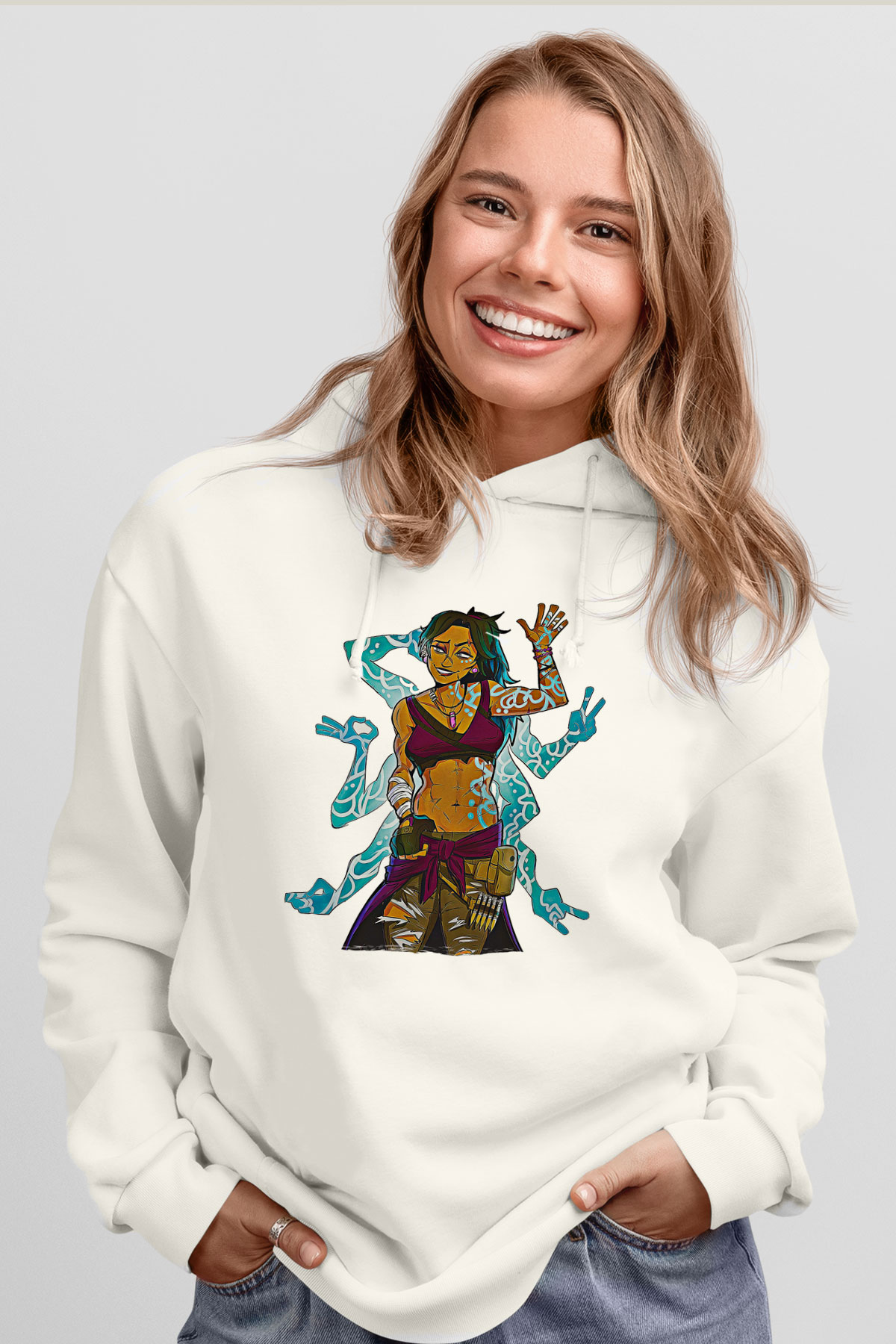Borderlands Baskılı Beyaz Unisex Kapüşonlu Sweatshirt