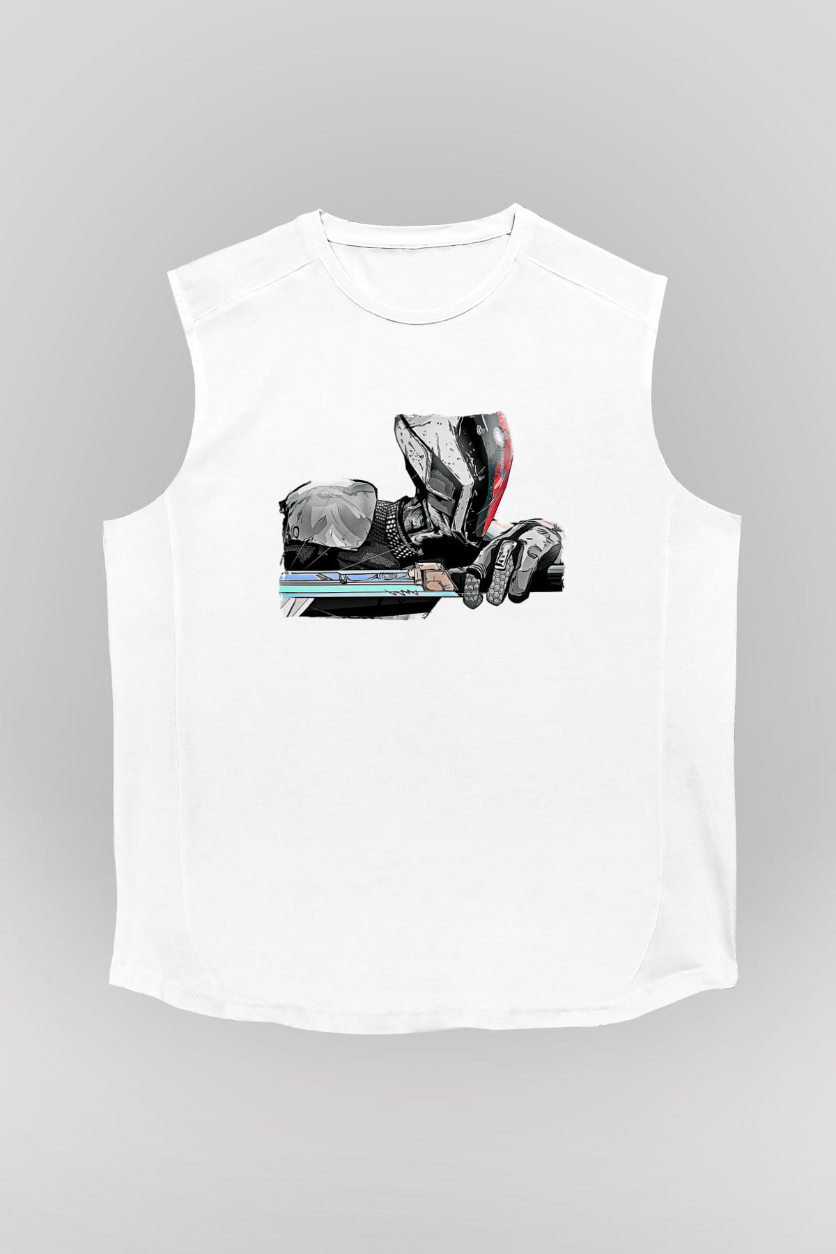 Borderlands Baskılı Beyaz Unisex Kolsuz Tişört - Tshirt