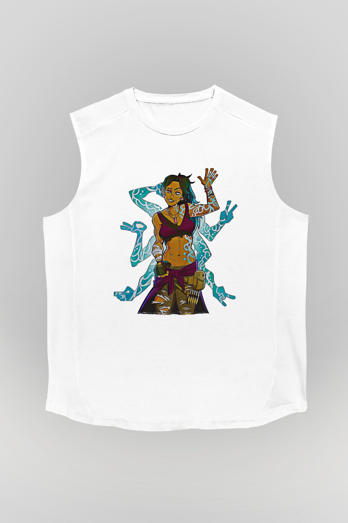 Borderlands Baskılı Beyaz Unisex Kolsuz Tişört - Tshirt