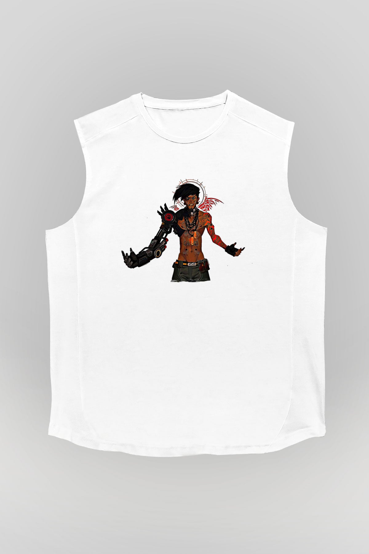 Borderlands Baskılı Beyaz Unisex Kolsuz Tişört - Tshirt