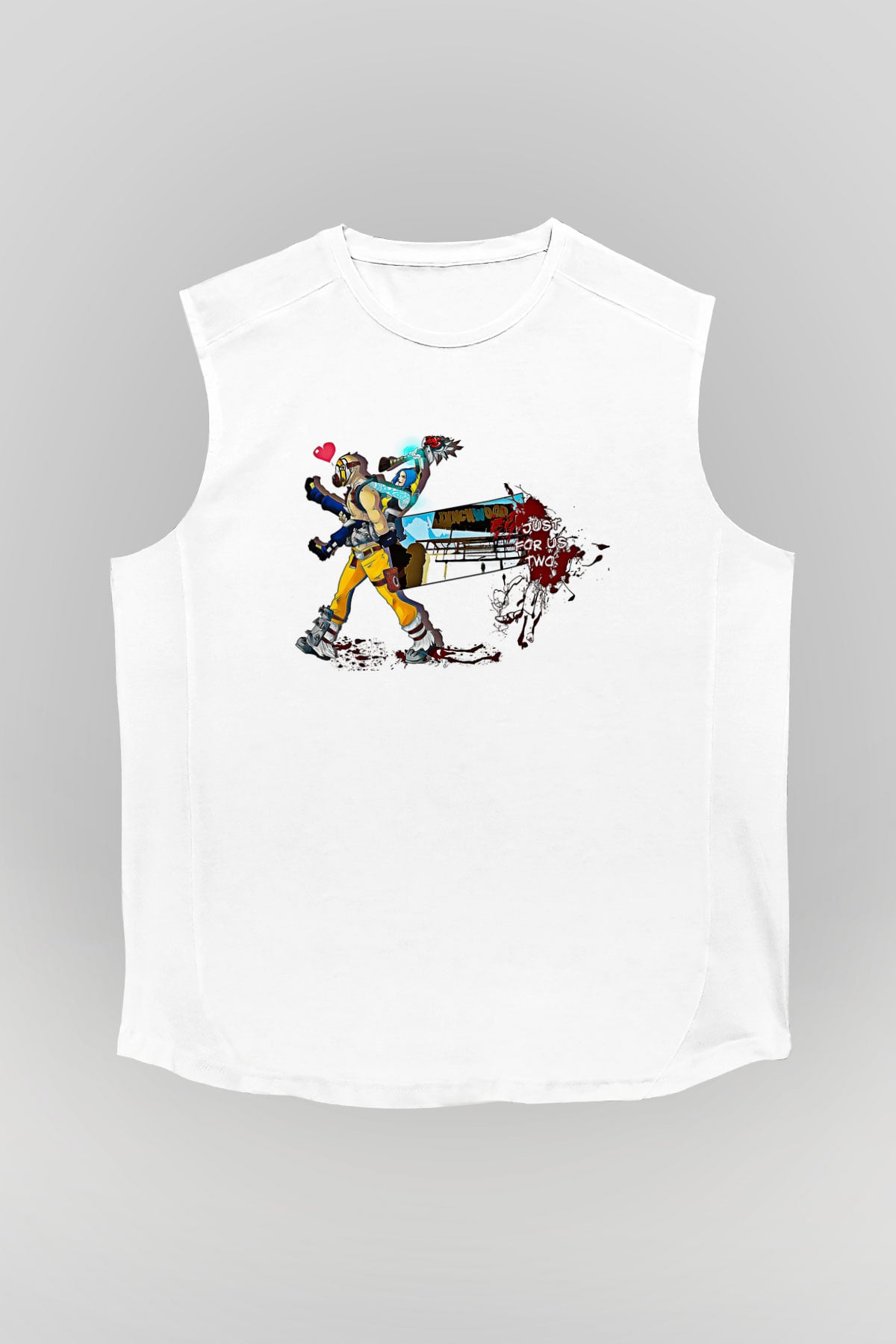 Borderlands Baskılı Beyaz Unisex Kolsuz Tişört - Tshirt