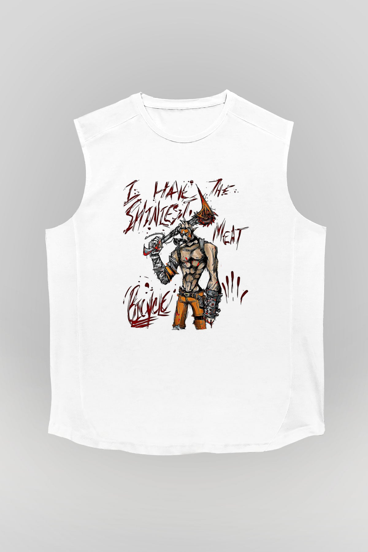 Borderlands Baskılı Beyaz Unisex Kolsuz Tişört - Tshirt