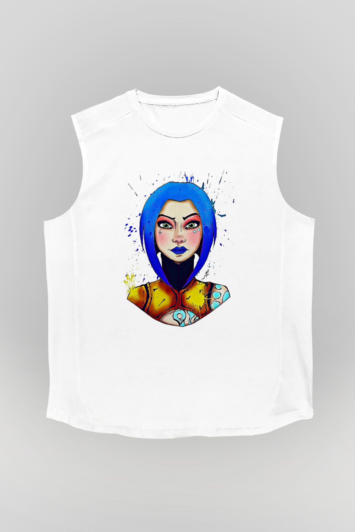 Borderlands Baskılı Beyaz Unisex Kolsuz Tişört - Tshirt