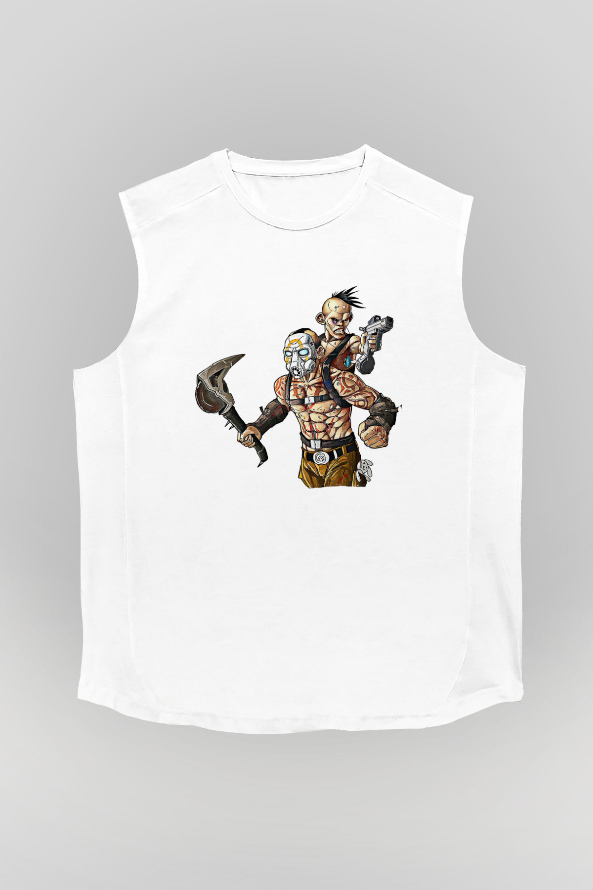Borderlands Baskılı Beyaz Unisex Kolsuz Tişört - Tshirt