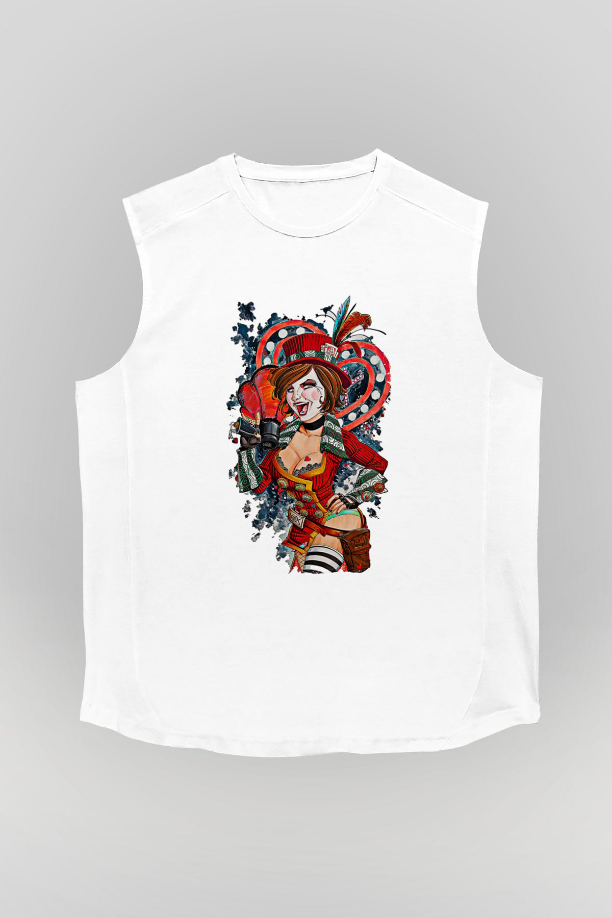 Borderlands Baskılı Beyaz Unisex Kolsuz Tişört - Tshirt