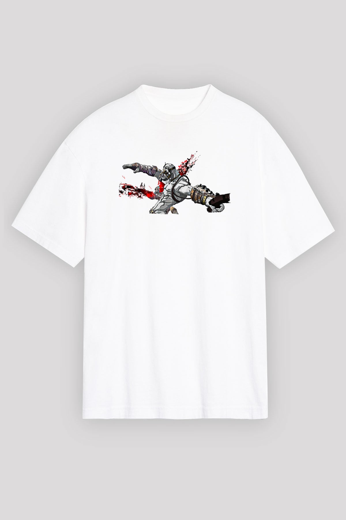 Borderlands Baskılı Beyaz Unisex Oversize Tişört - Tshirt