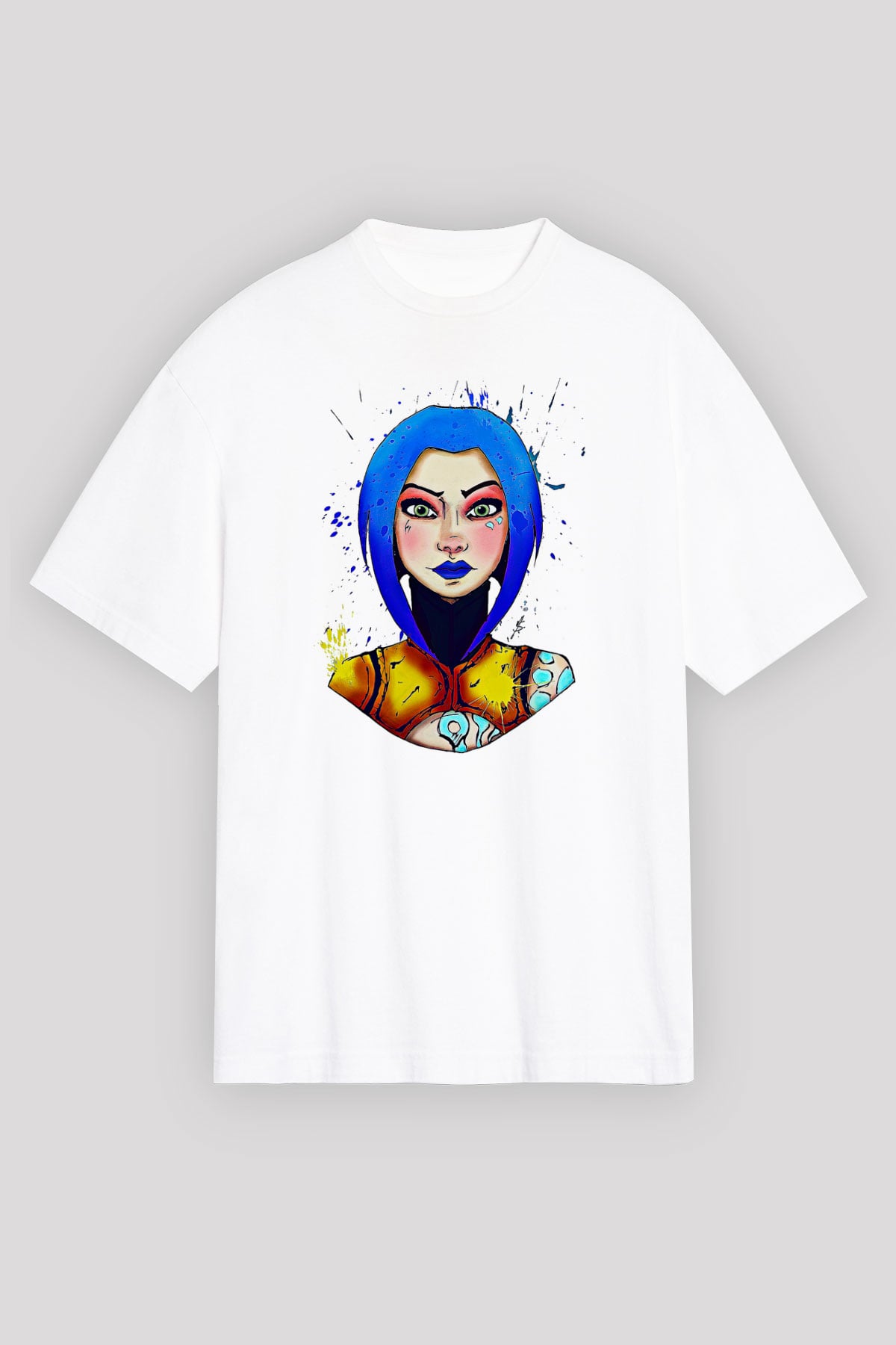 Borderlands Baskılı Beyaz Unisex Oversize Tişört - Tshirt