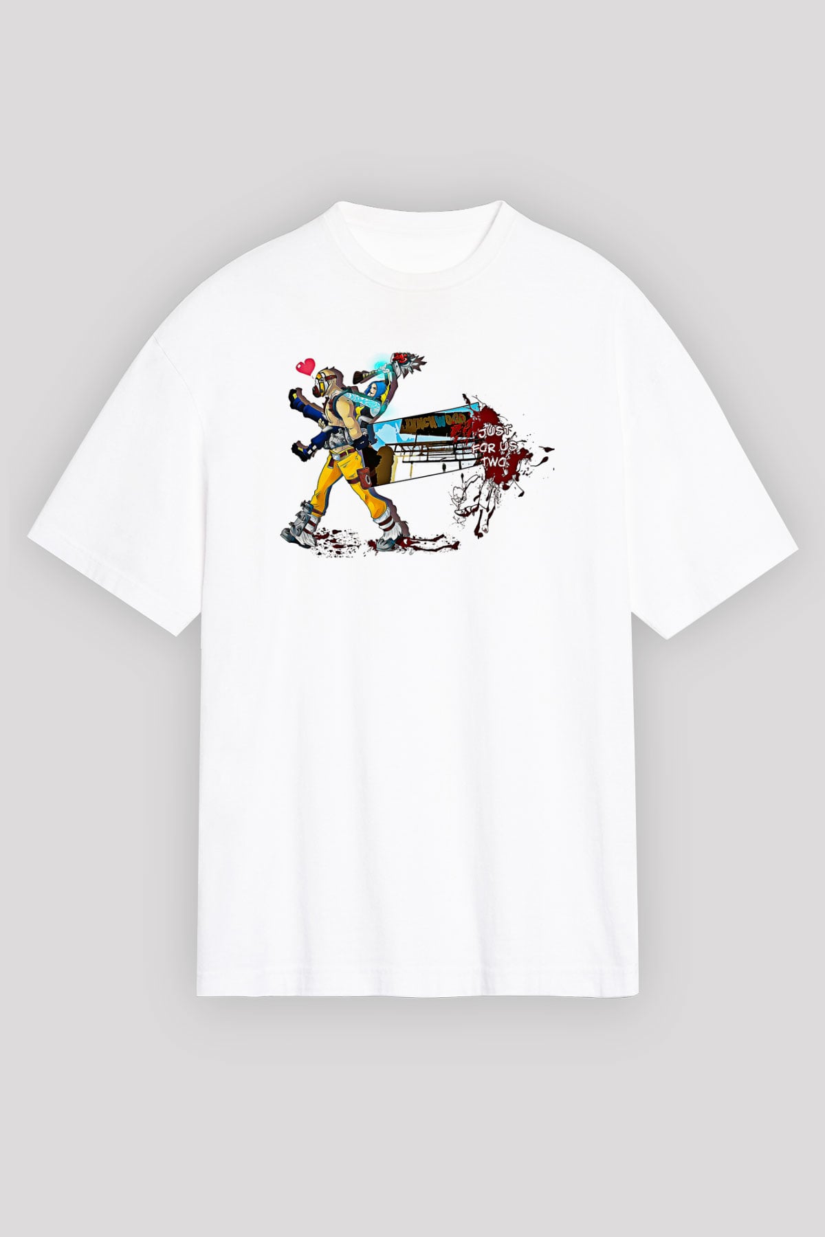 Borderlands Baskılı Beyaz Unisex Oversize Tişört - Tshirt