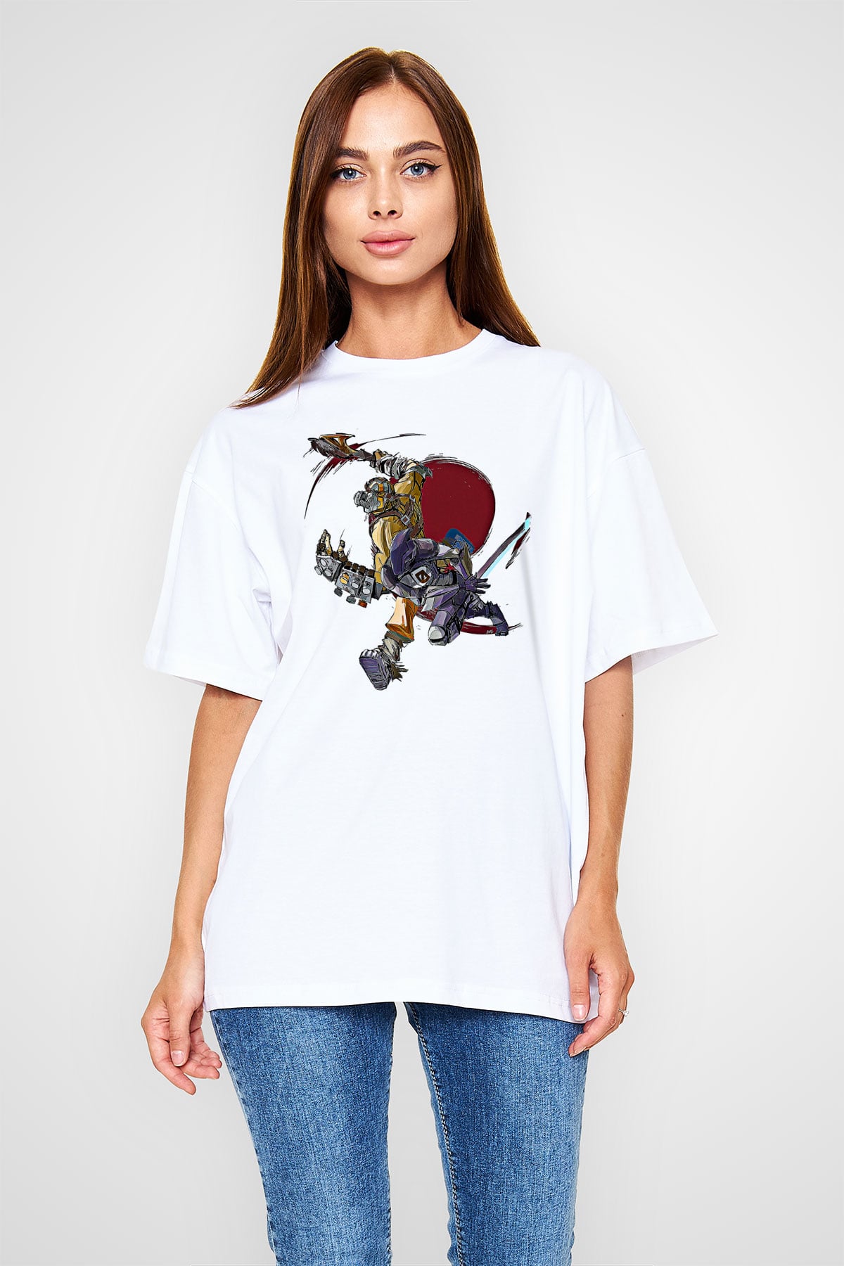 Borderlands Baskılı Beyaz Unisex Oversize Tişört - Tshirt
