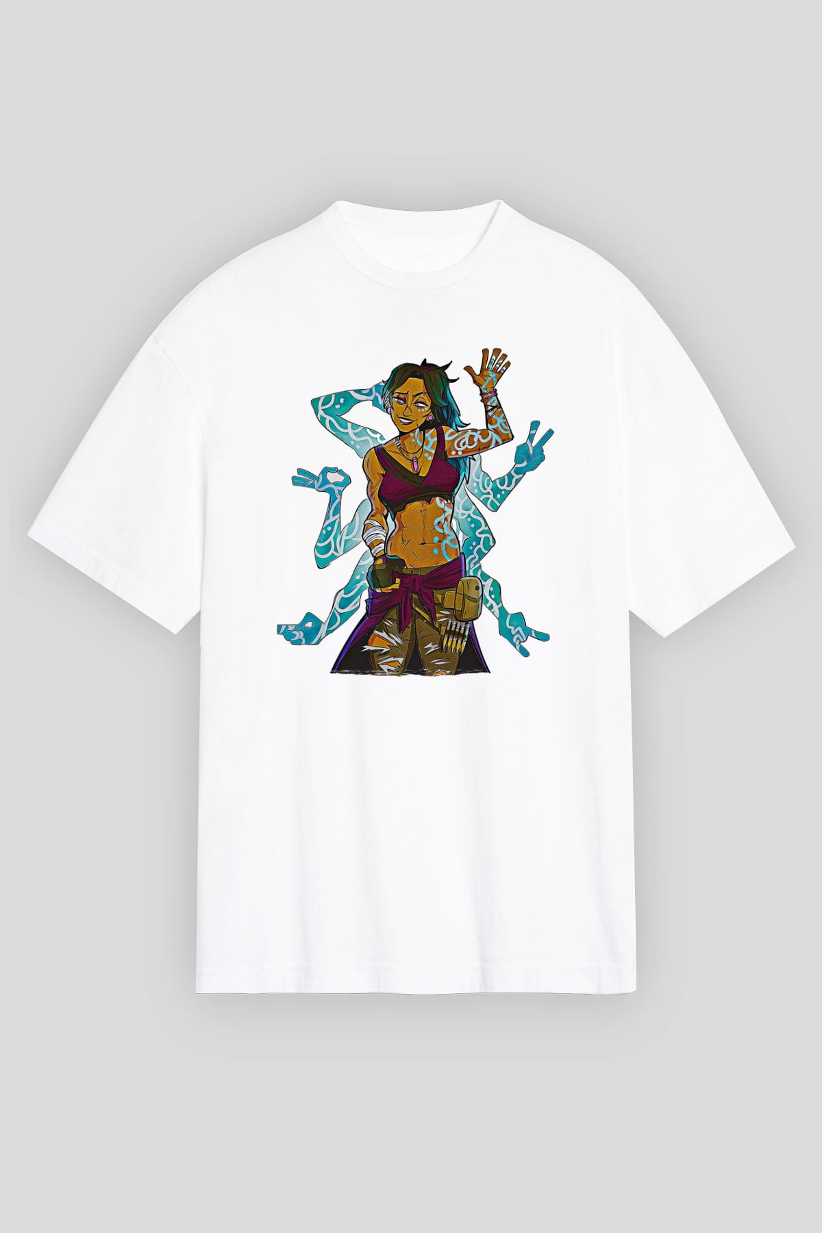 Borderlands Baskılı Beyaz Unisex Oversize Tişört - Tshirt