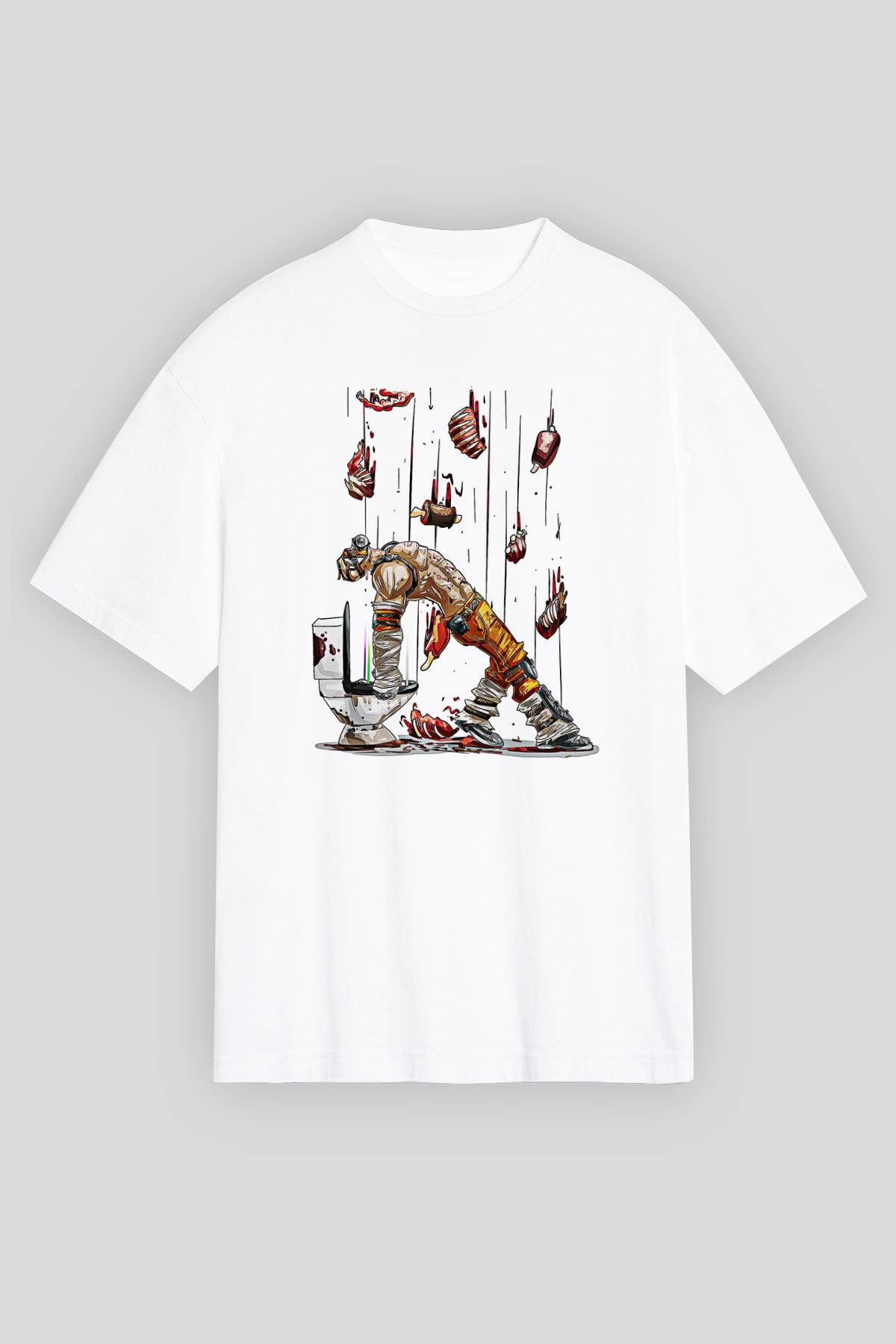 Borderlands Baskılı Beyaz Unisex Oversize Tişört - Tshirt